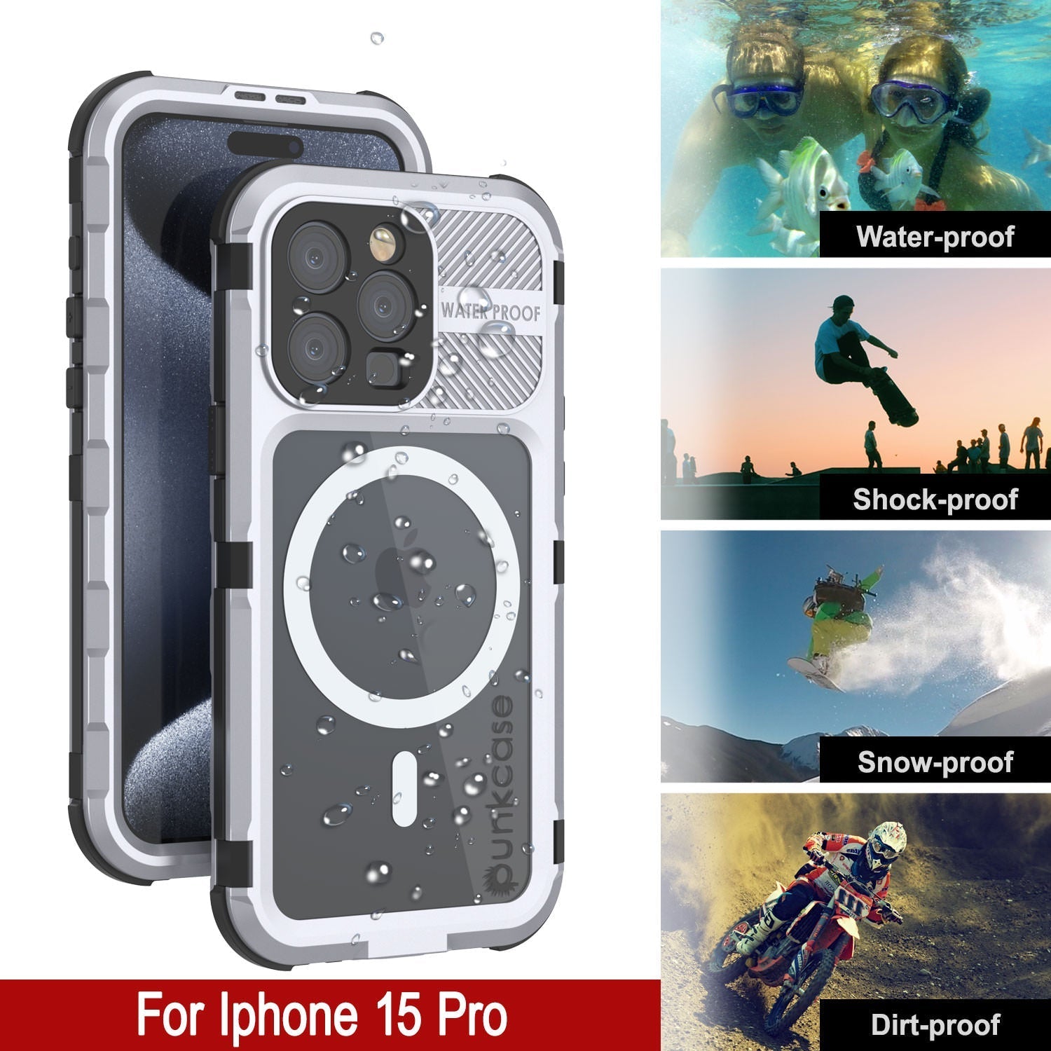 iPhone 16 Pro Metal Extreme 2.0 Series Aluminum Waterproof Case IP68 W/Buillt in Screen Protector [White]