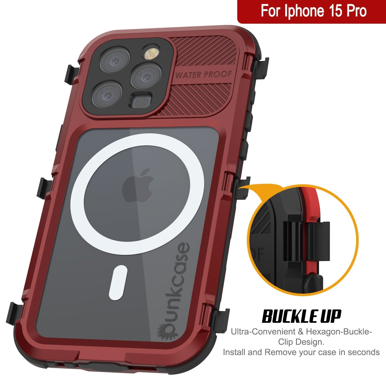 iPhone 16 Pro Metal Extreme 2.0 Series Aluminum Waterproof Case IP68 W/Buillt in Screen Protector [Red-Black]