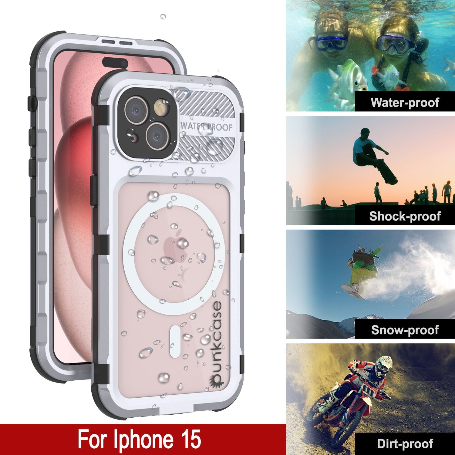 iPhone 16 Metal Extreme 2.0 Series Aluminum Waterproof Case IP68 W/Buillt in Screen Protector [White]