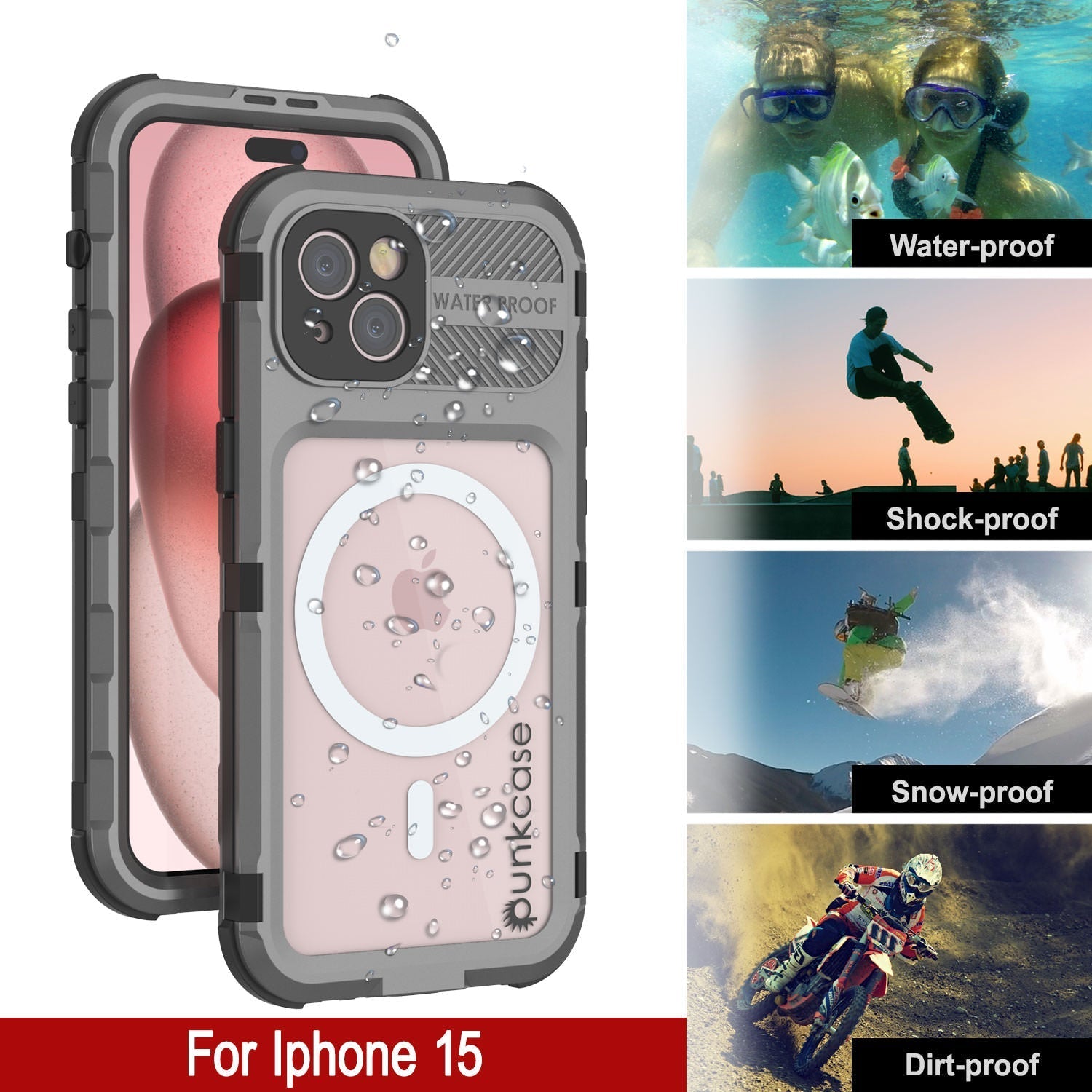 iPhone 16 Metal Extreme 2.0 Series Aluminum Waterproof Case IP68 W/Buillt in Screen Protector [Silver]