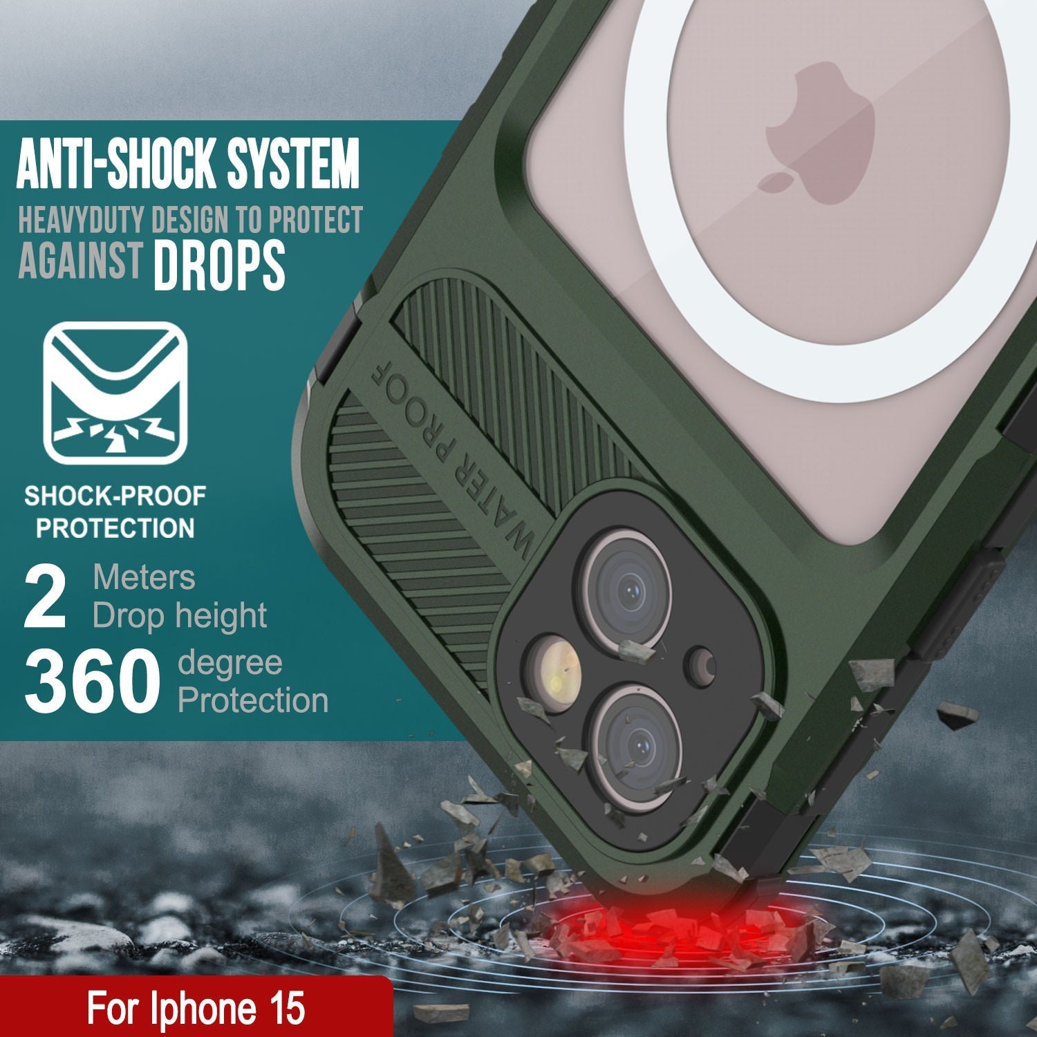 iPhone 16 Metal Extreme 2.0 Series Aluminum Waterproof Case IP68 W/Buillt in Screen Protector [Dark-Green]