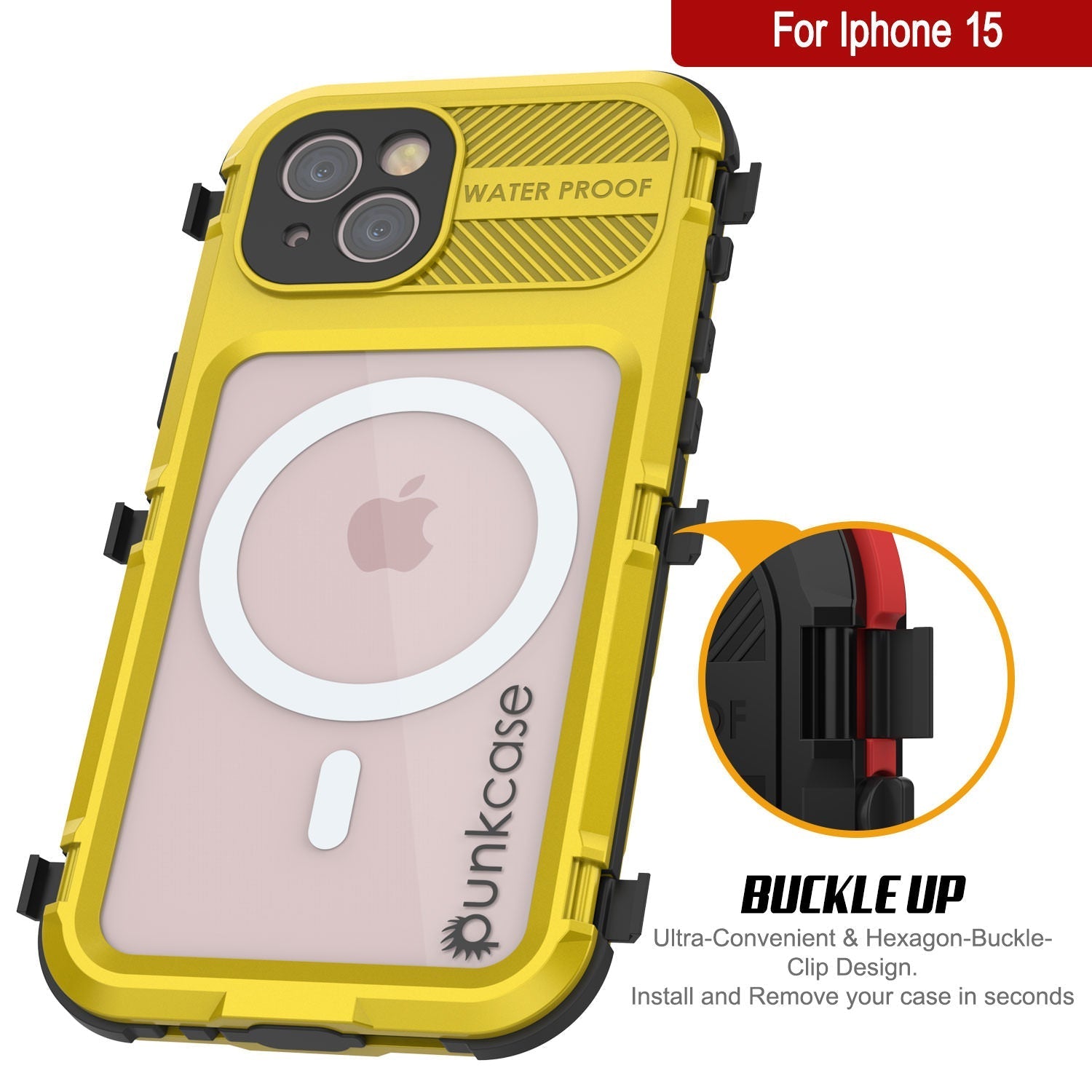 iPhone 16 Metal Extreme 2.0 Series Aluminum Waterproof Case IP68 W/Buillt in Screen Protector [Yellow]