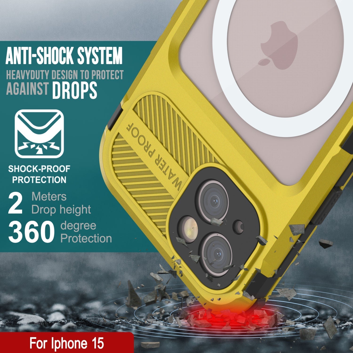 iPhone 16 Metal Extreme 2.0 Series Aluminum Waterproof Case IP68 W/Buillt in Screen Protector [Yellow]