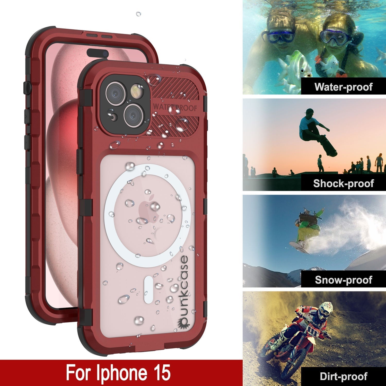 iPhone 16 Metal Extreme 2.0 Series Aluminum Waterproof Case IP68 W/Buillt in Screen Protector [Red-Black]