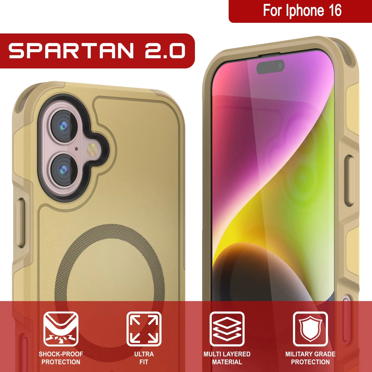 PunkCase iPhone 16 Case, [Spartan 2.0 Series] Clear Rugged Heavy Duty Cover W/Built in Screen Protector [yellow]