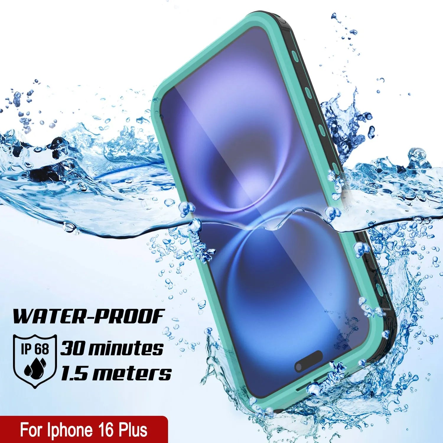 iPhone 16 Plus Waterproof IP68 Case, Punkcase [Teal] [StudStar Series] [Slim Fit]