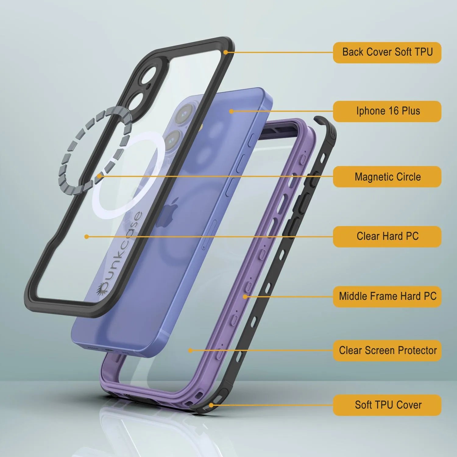 iPhone 16 Plus Waterproof IP68 Case, Punkcase [Lilac] [StudStar Series] [Slim Fit] [Dirtproof]