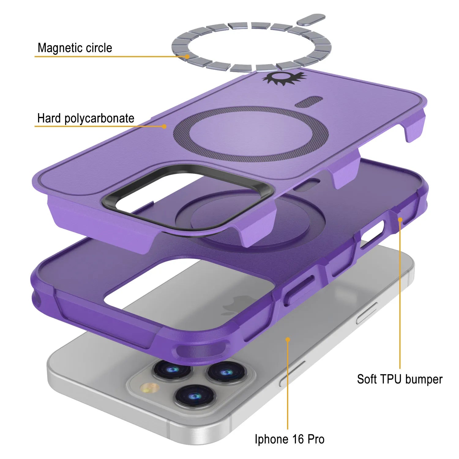 PunkCase iPhone 16 Pro Case, [Spartan 2.0 Series] Clear Rugged Heavy Duty Cover W/Built in Screen Protector [purple]