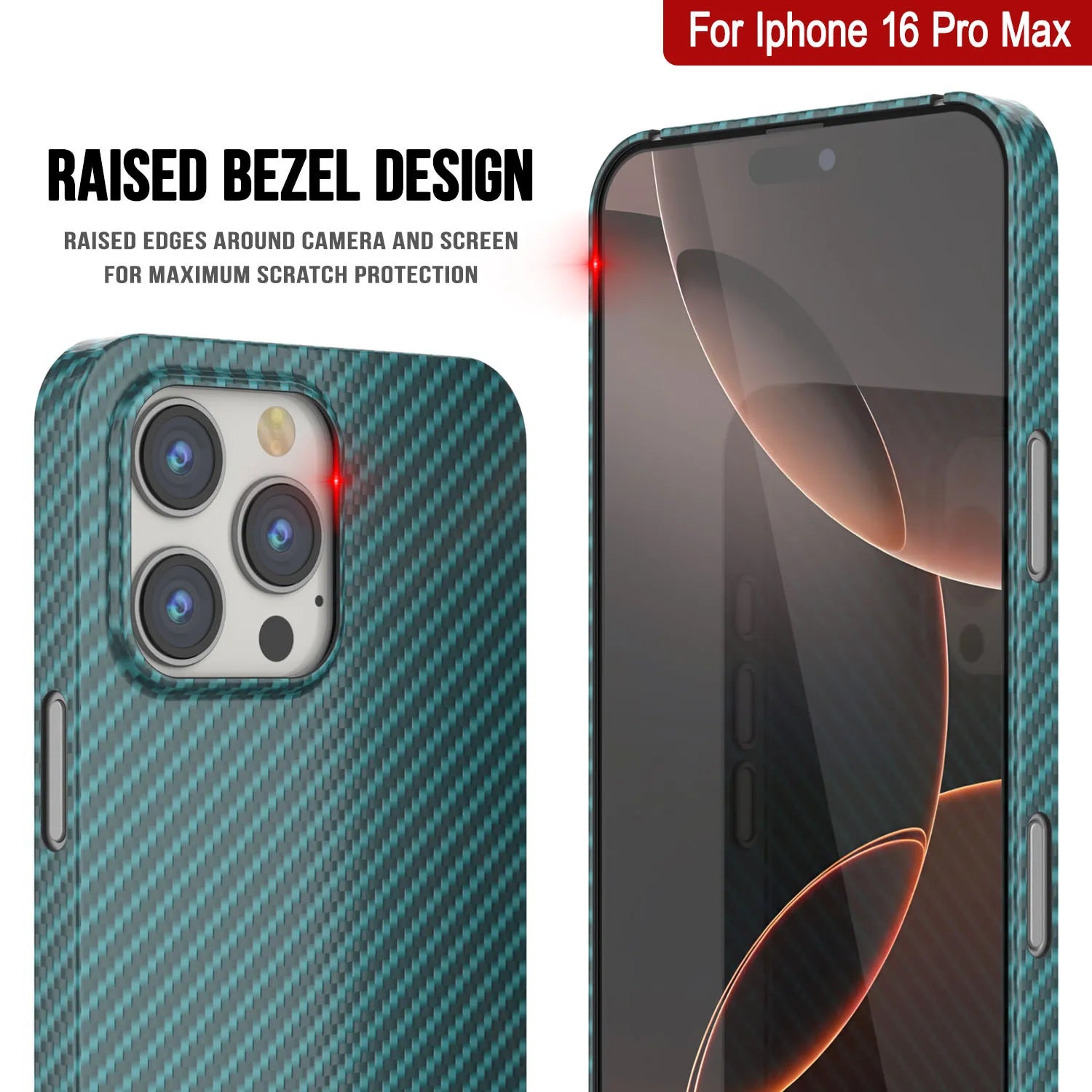 Punkcase iPhone 16 Pro Max Carbon Fiber Case [AramidShield Series] Ultra Slim & Light Kevlar [Teal]