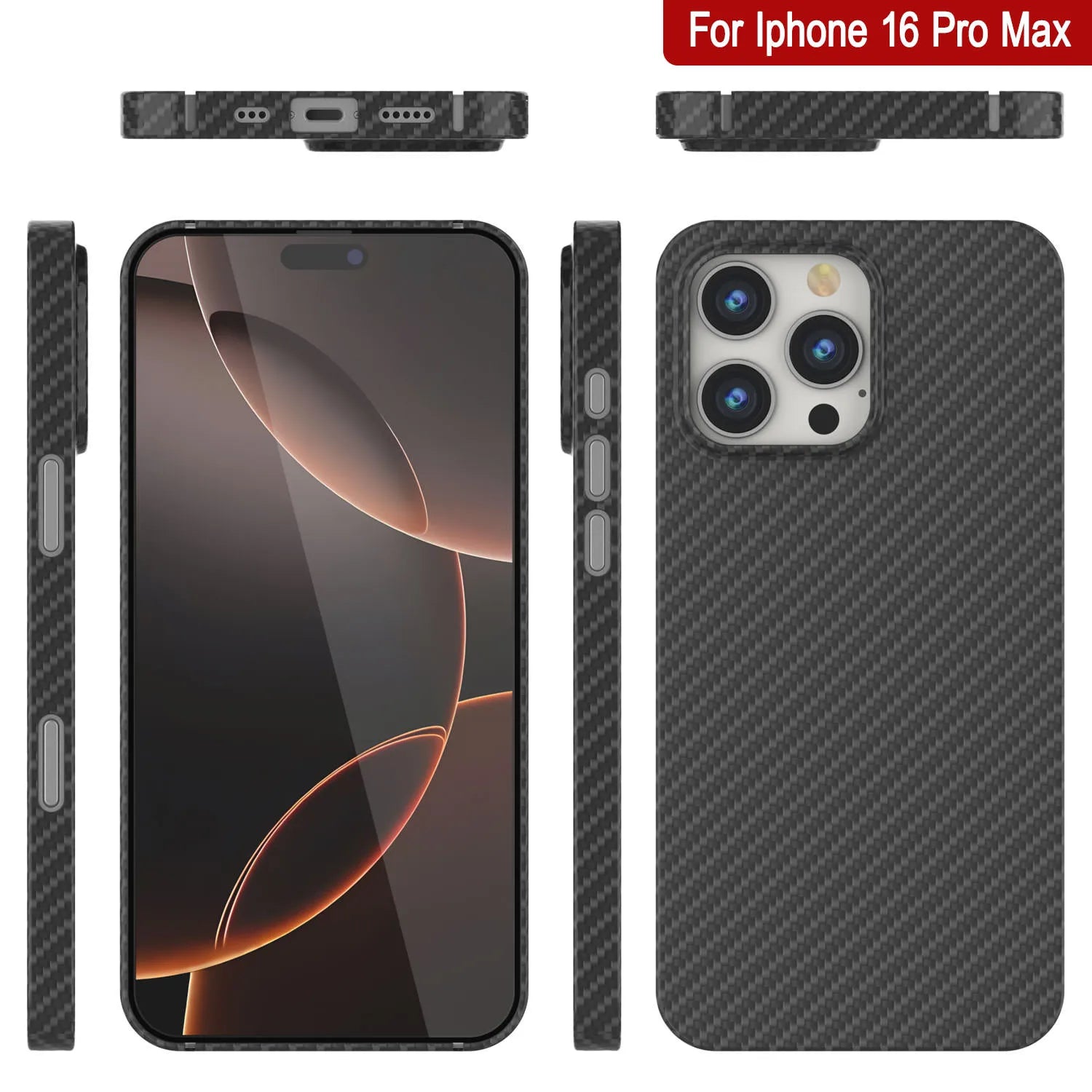 Punkcase iPhone 16 Pro Max Carbon Fiber Case [AramidShield Series] Ultra Slim & Light Kevlar [Black]