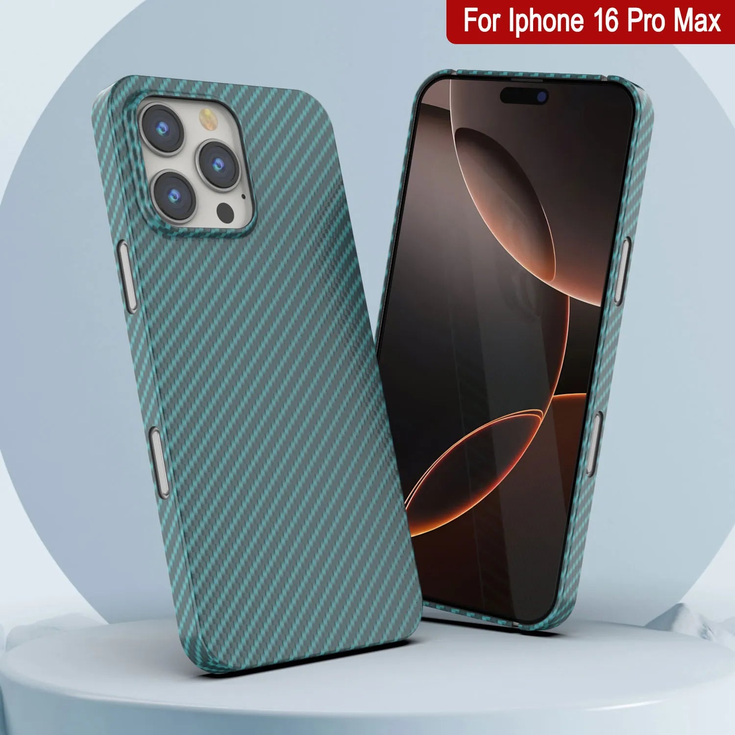 Punkcase iPhone 16 Pro Max Carbon Fiber Case [AramidShield Series] Ultra Slim & Light Kevlar [Teal]