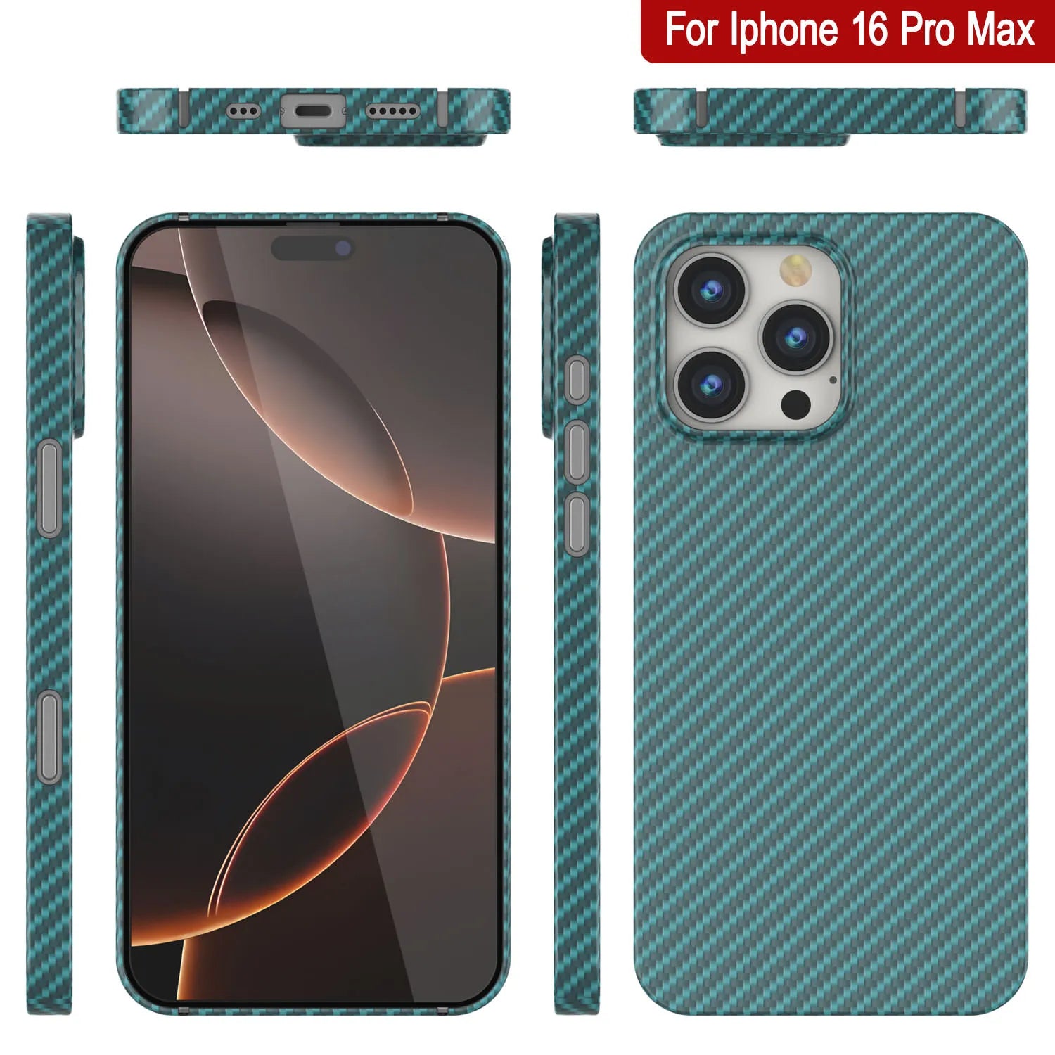 Punkcase iPhone 16 Pro Max Carbon Fiber Case [AramidShield Series] Ultra Slim & Light Kevlar [Teal]