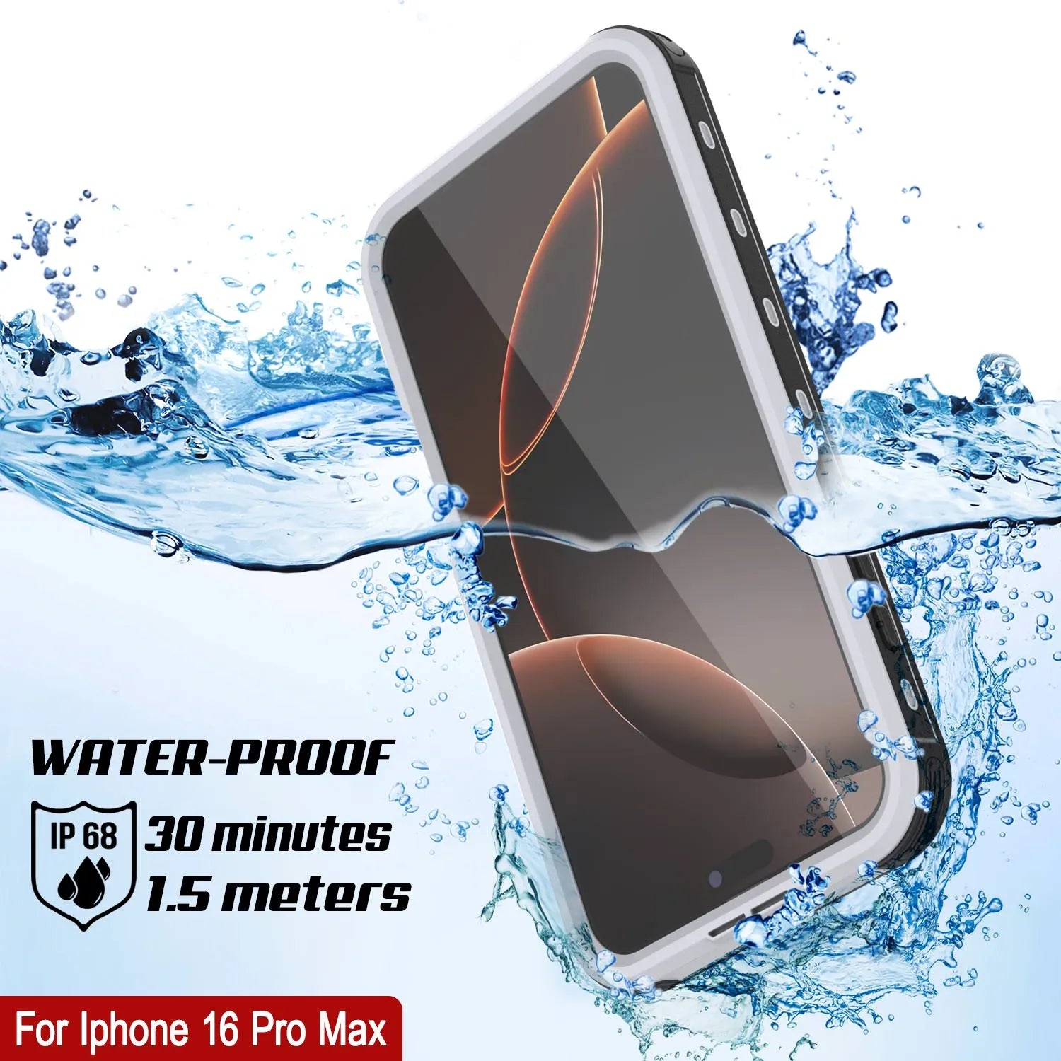 iPhone 16 Pro Max Waterproof IP68 Case, Punkcase [White] [StudStar Series] [Slim Fit] [Dirtproof]