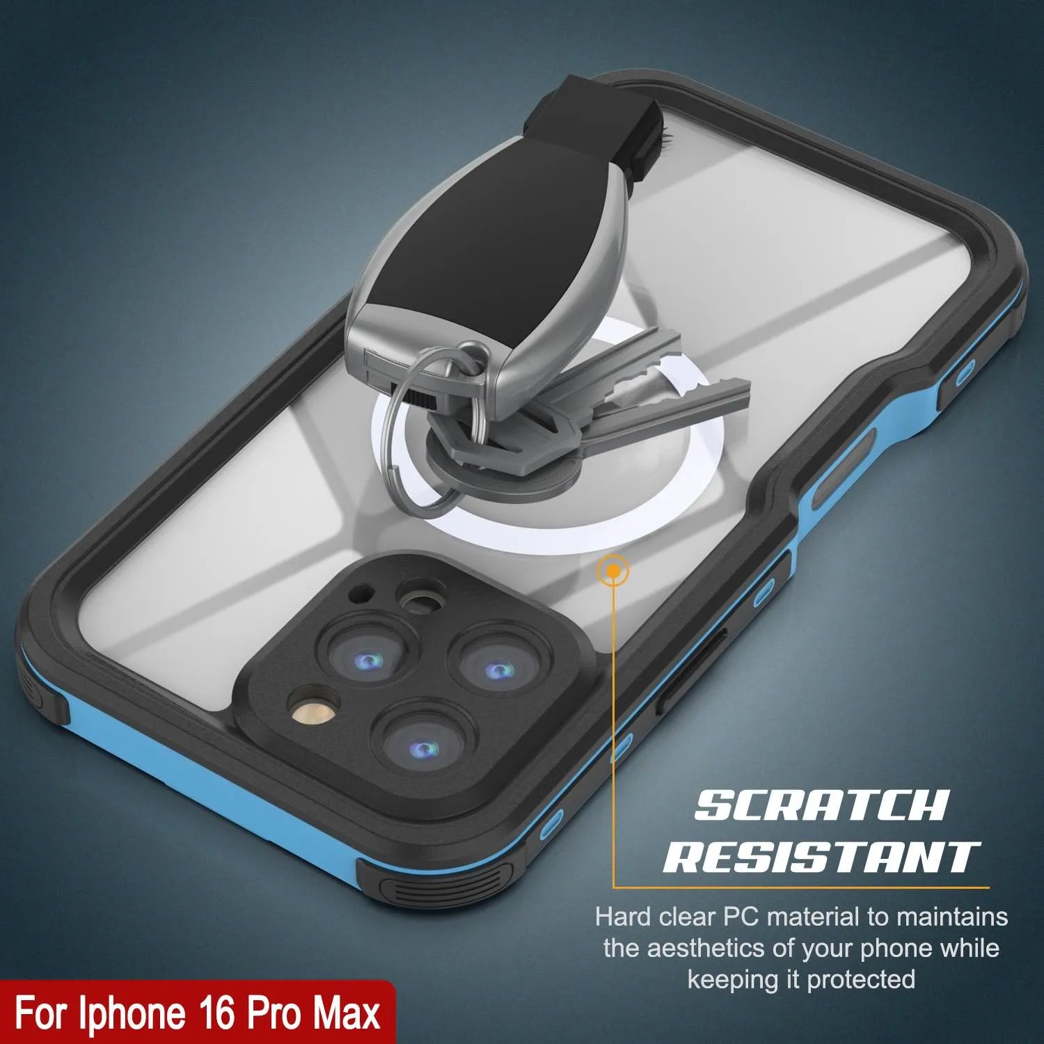 iPhone 16 Pro Max Waterproof IP68 Case, Punkcase [Light blue] [StudStar Series] [Slim Fit] [Dirtproof]