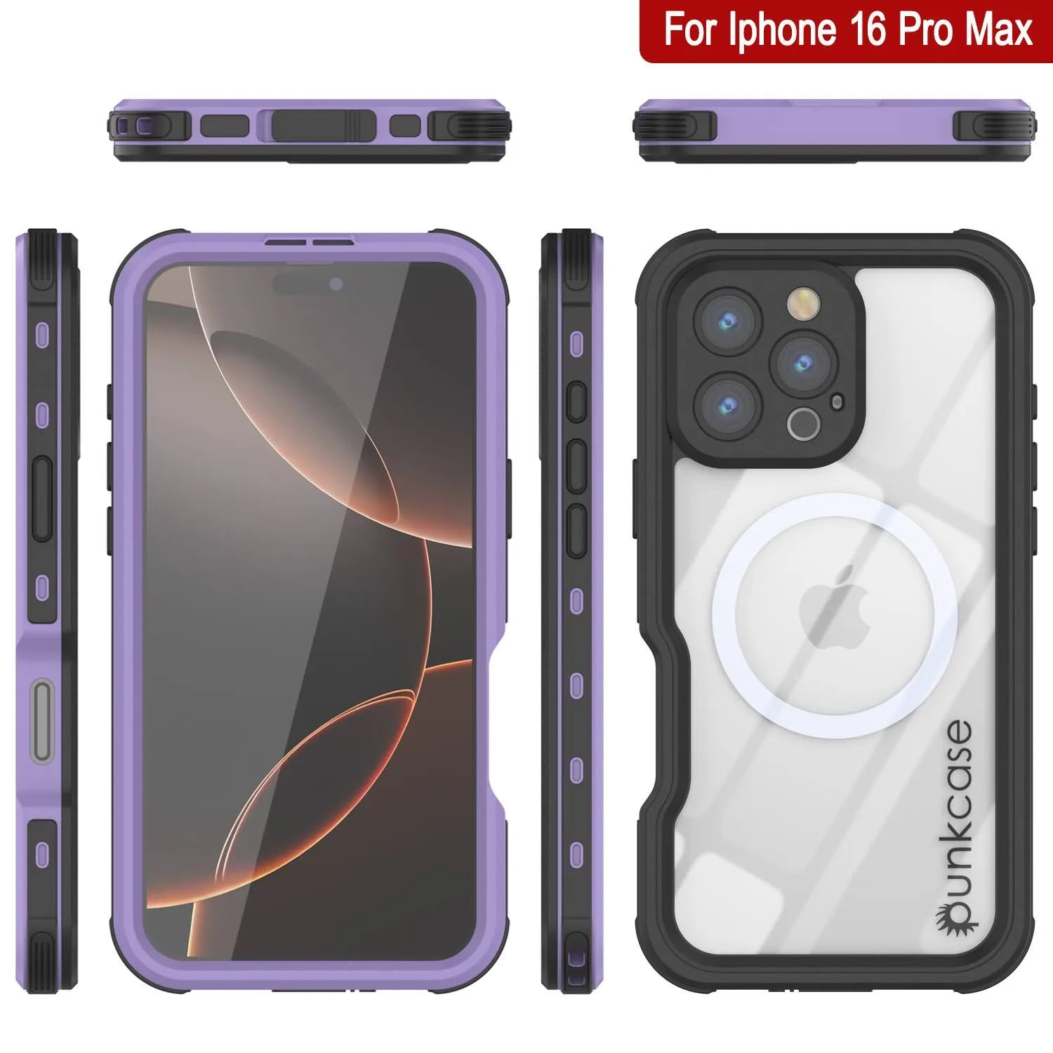 iPhone 16 Pro Max Waterproof IP68 Case, Punkcase [Lilac] [StudStar Series] [Slim Fit] [Dirtproof]