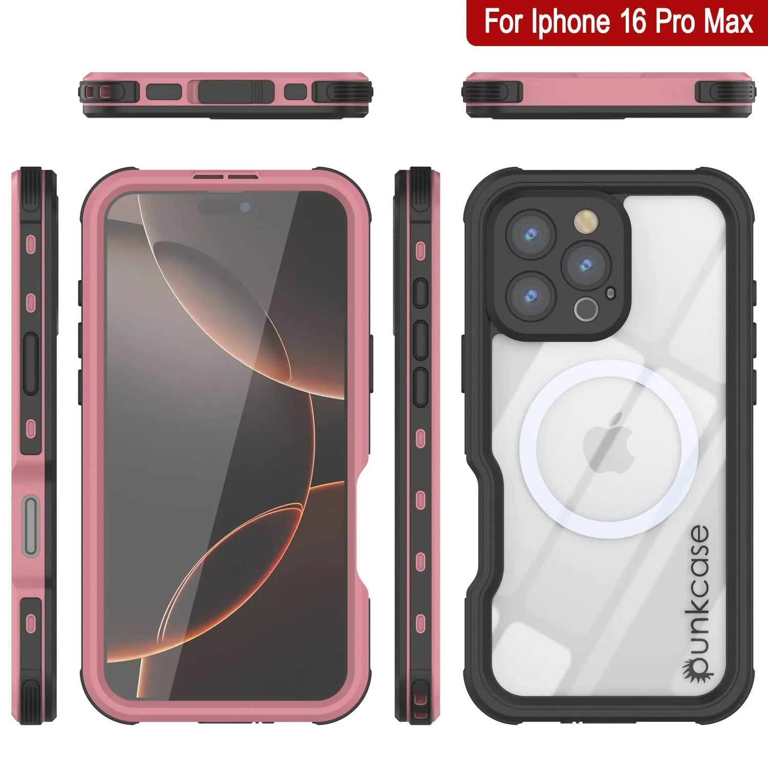 iPhone 16 Pro Max Waterproof IP68 Case, Punkcase [Pink] [StudStar Series] [Slim Fit] [Dirtproof]