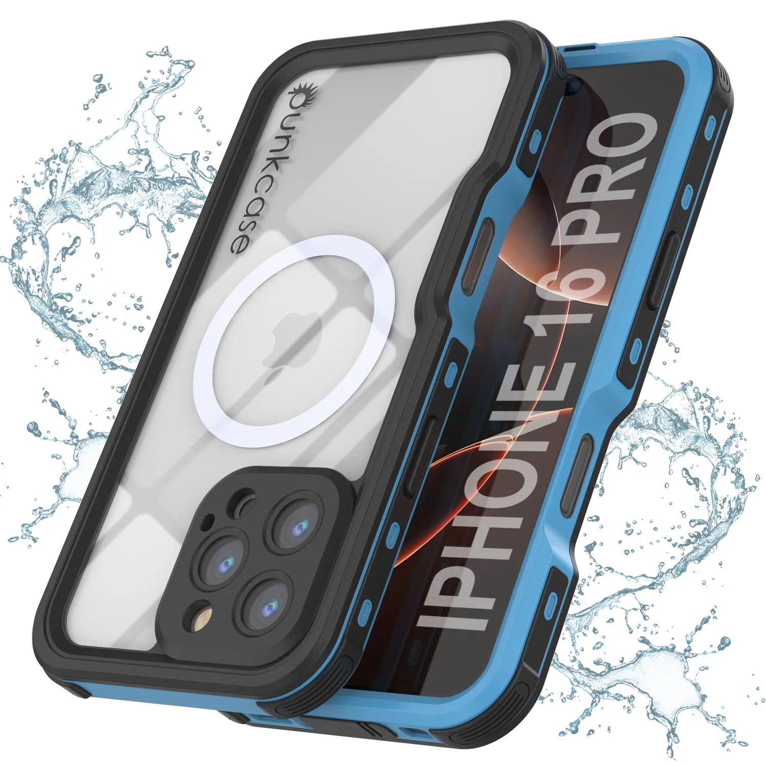 iPhone 16 Pro Waterproof IP68 Case, Punkcase [Light blue] [StudStar Series] [Slim Fit] [Dirtproof]