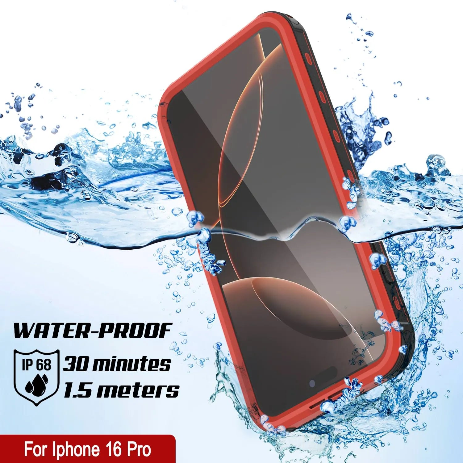 iPhone 16 Pro Waterproof IP68 Case, Punkcase [Red] [StudStar Series] [Slim Fit]