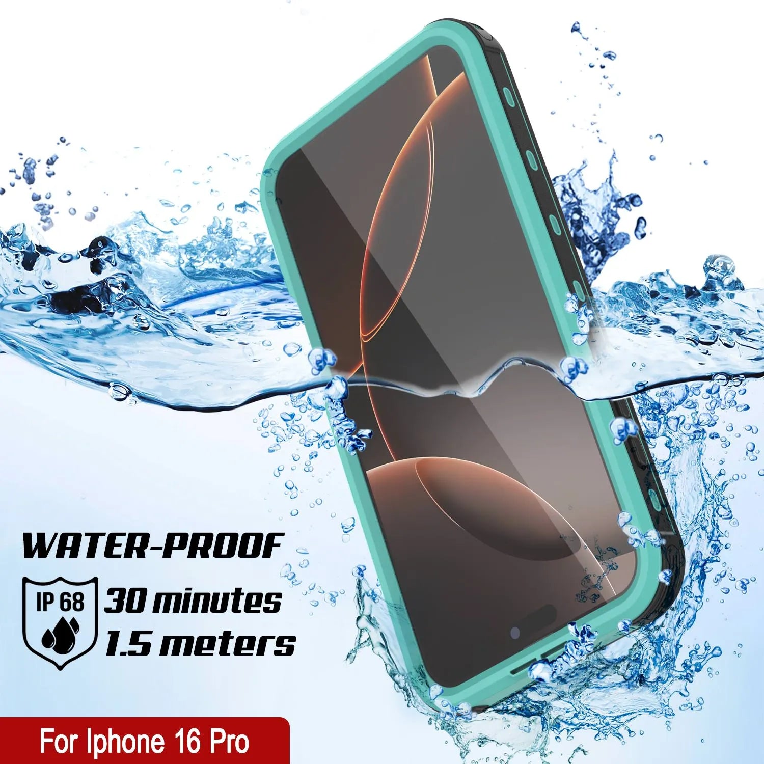 iPhone 16 Pro Waterproof IP68 Case, Punkcase [Teal] [StudStar Series] [Slim Fit]