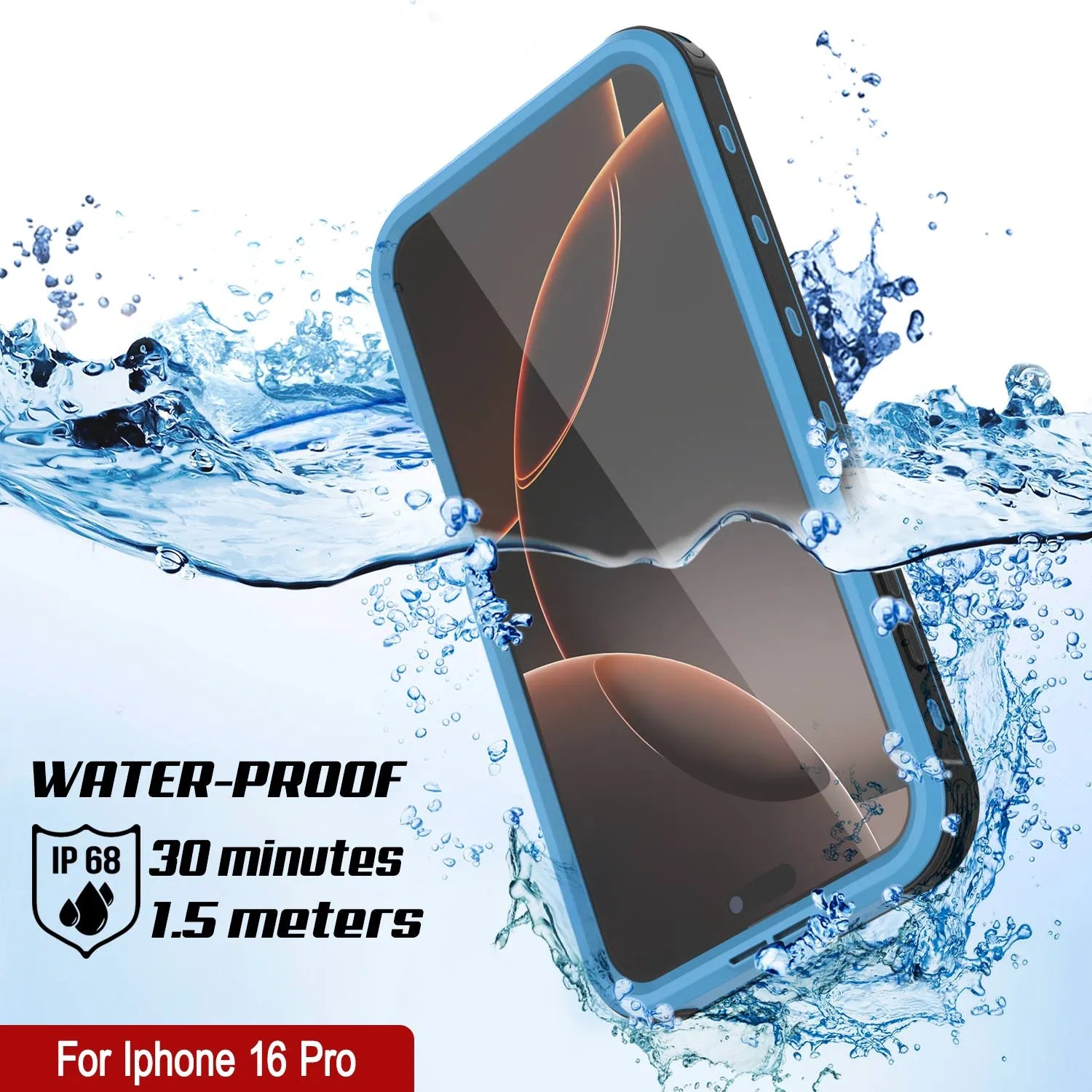 iPhone 16 Pro Waterproof IP68 Case, Punkcase [Light blue] [StudStar Series] [Slim Fit] [Dirtproof]