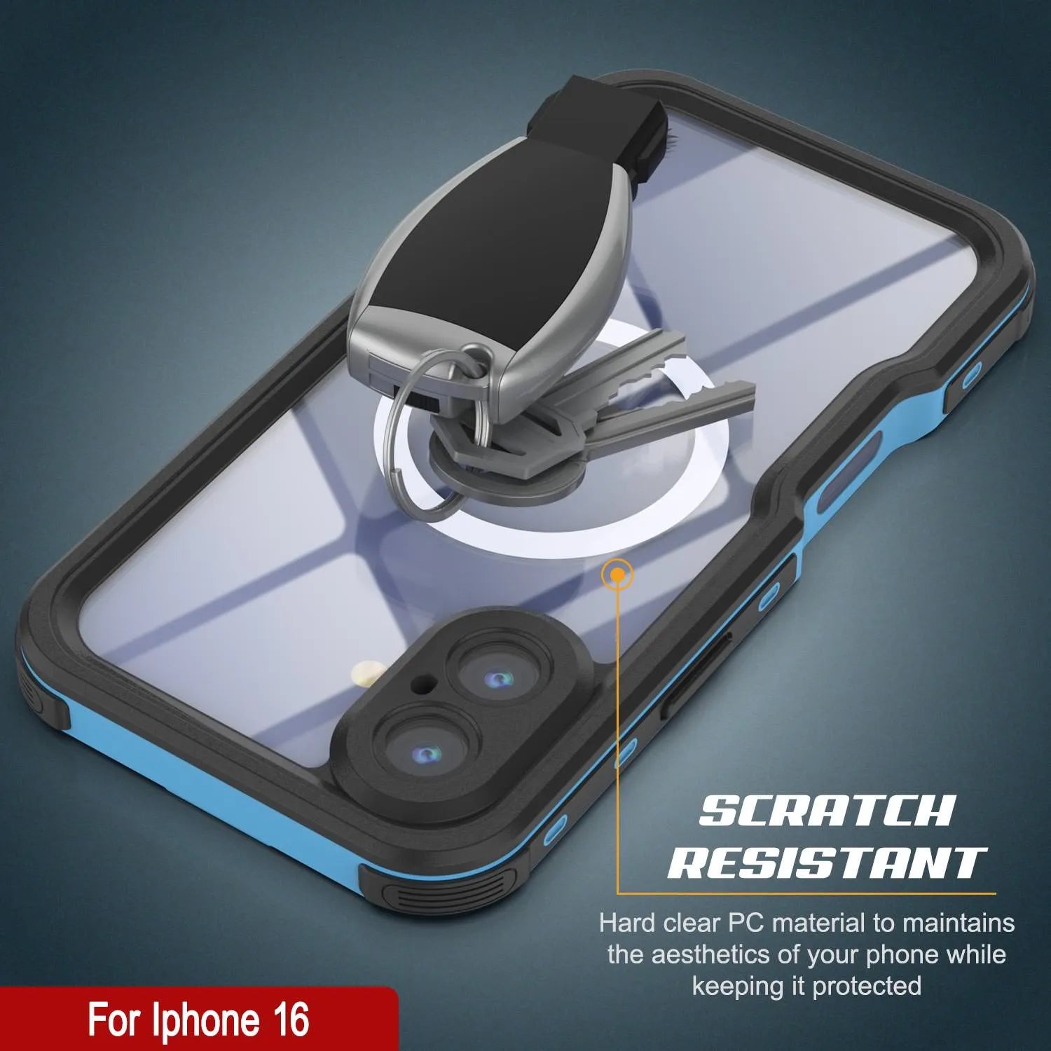 iPhone 16 Waterproof IP68 Case, Punkcase [Light blue] [StudStar Series] [Slim Fit] [Dirtproof]