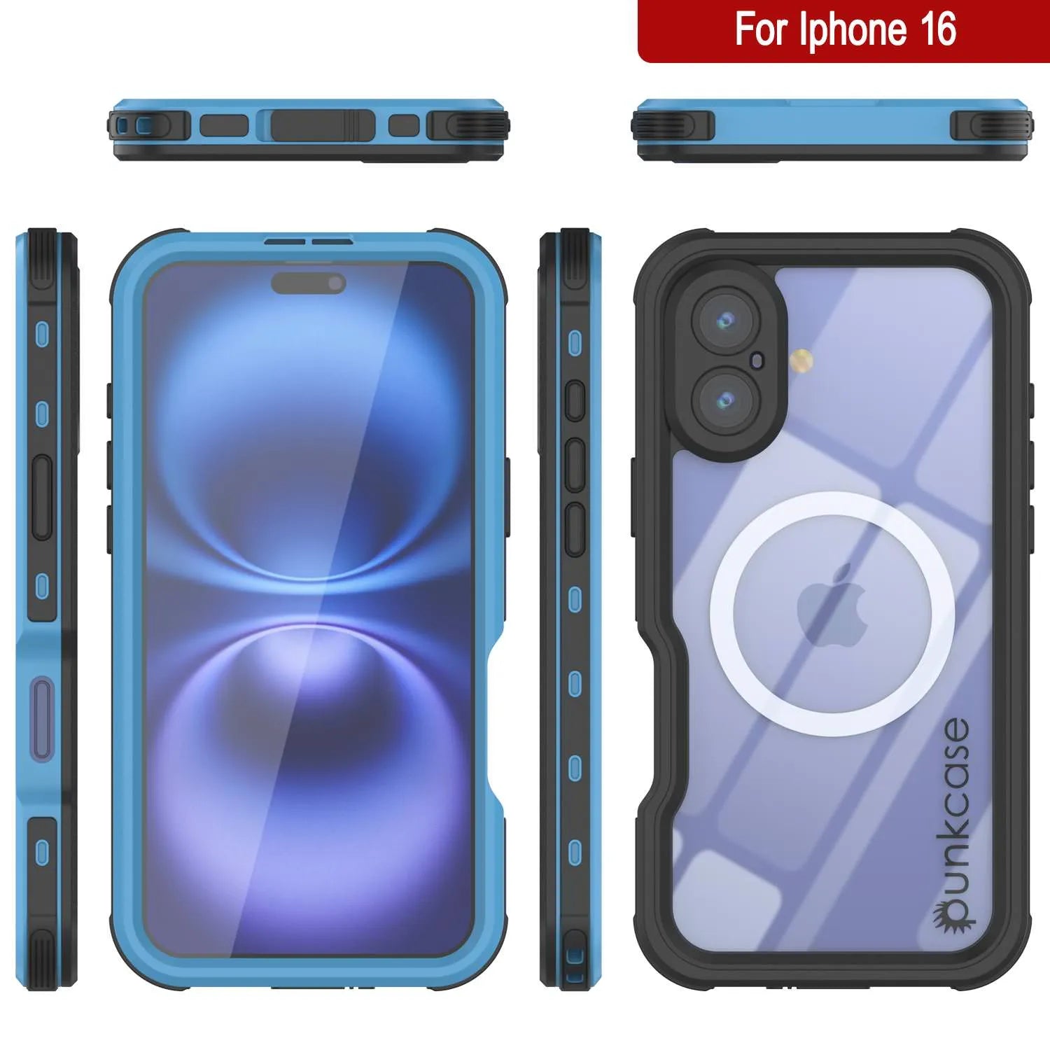 iPhone 16 Waterproof IP68 Case, Punkcase [Light blue] [StudStar Series] [Slim Fit] [Dirtproof]