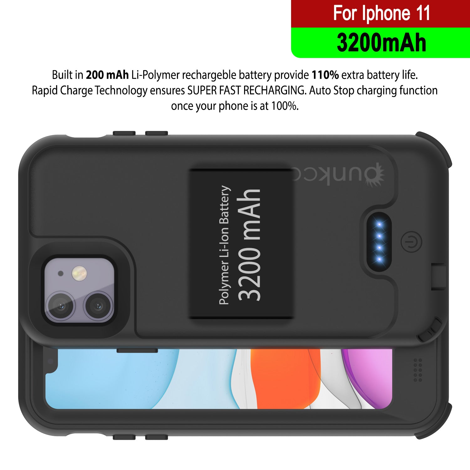 PunkJuice iPhone 11 Battery Case | Waterproof Slim 3200mAh [Black]