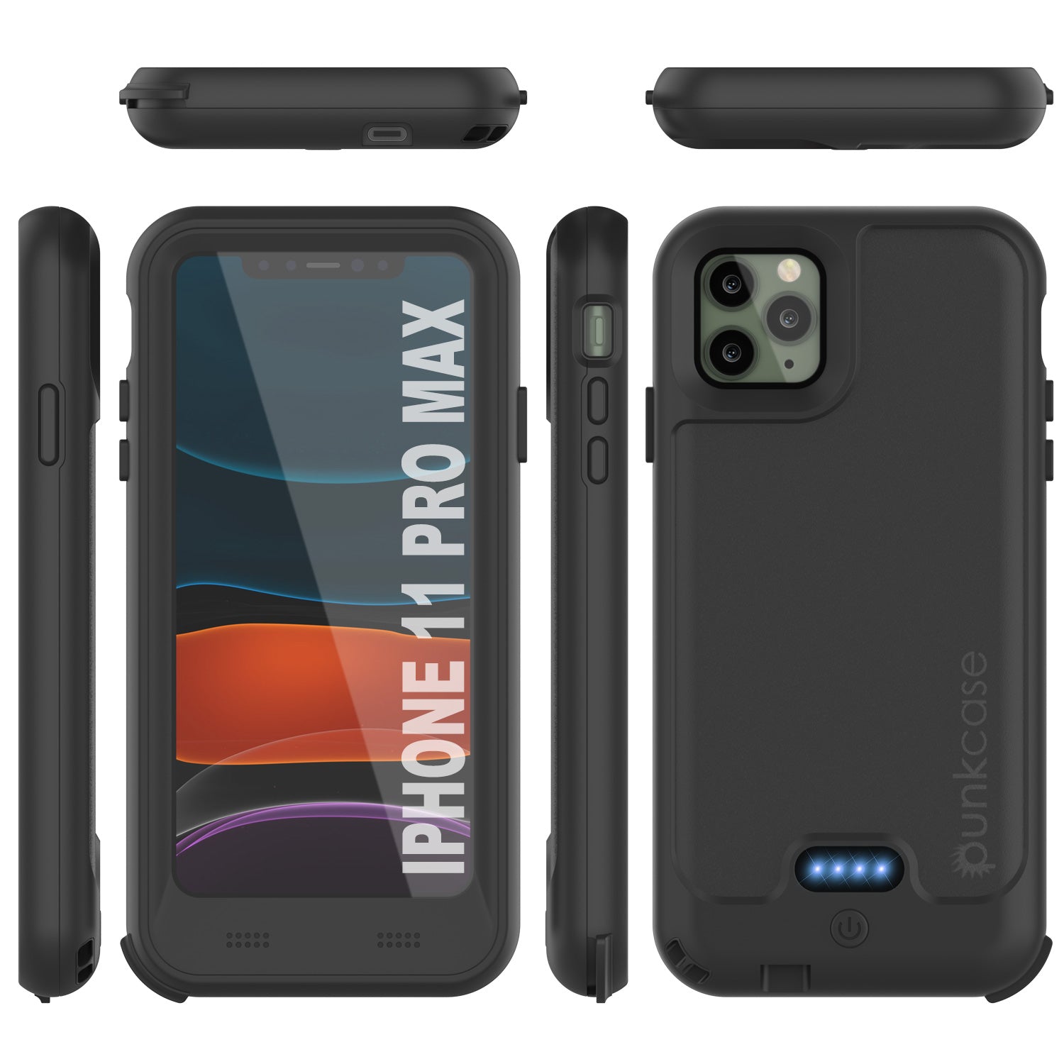 PunkJuice iPhone 11 Pro Max Battery Case | Waterproof Slim 4800mAh [Black]