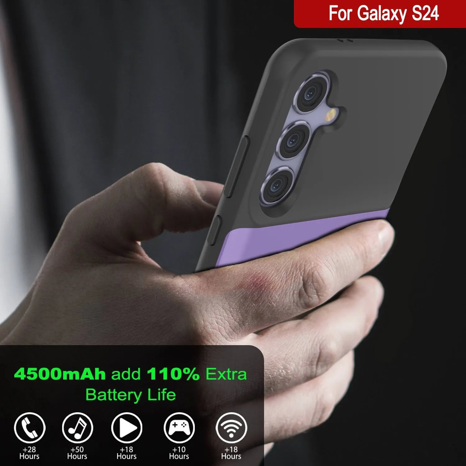 PunkJuice S24 Battery Case Purple - Portable Charging Power Juice Bank with 4500mAh