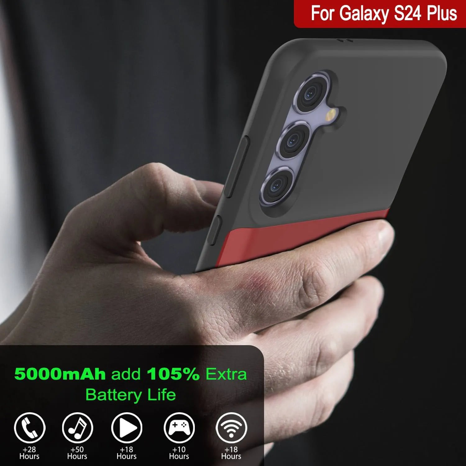 PunkJuice S24+ Plus Battery Case Red - Portable Charging Power Juice Bank with 5000mAh