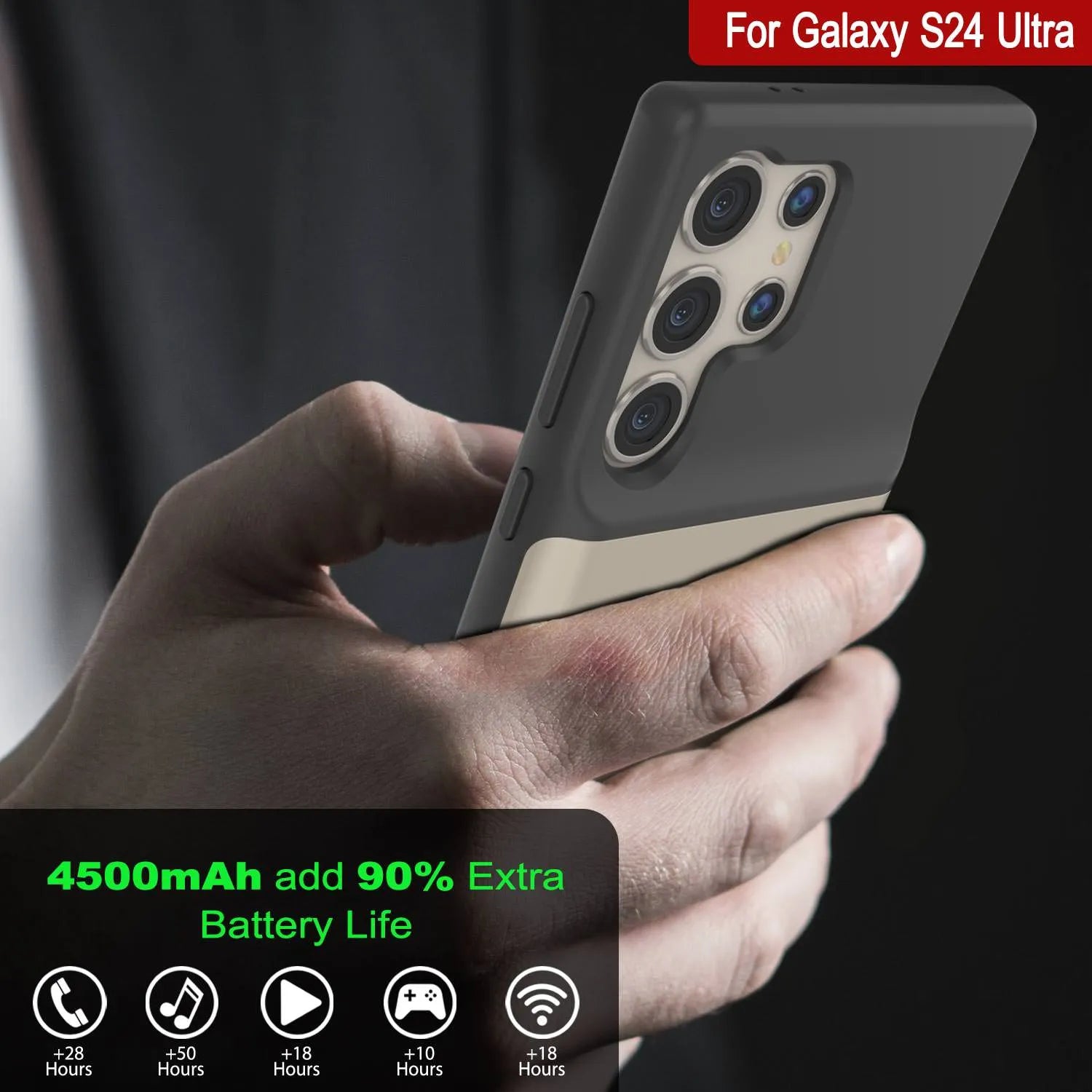 PunkJuice S24 Ultra Battery Case Silver - Portable Charging Power Juice Bank with 4500mAh