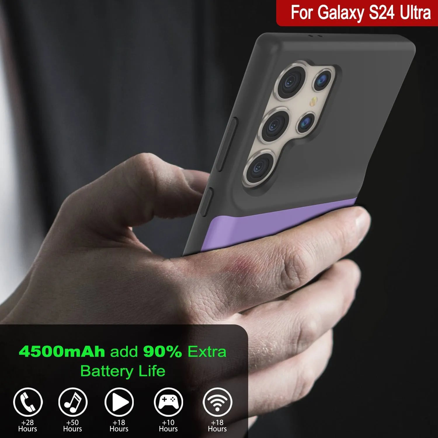 PunkJuice S24 Ultra Battery Case Purple - Portable Charging Power Juice Bank with 4500mAh