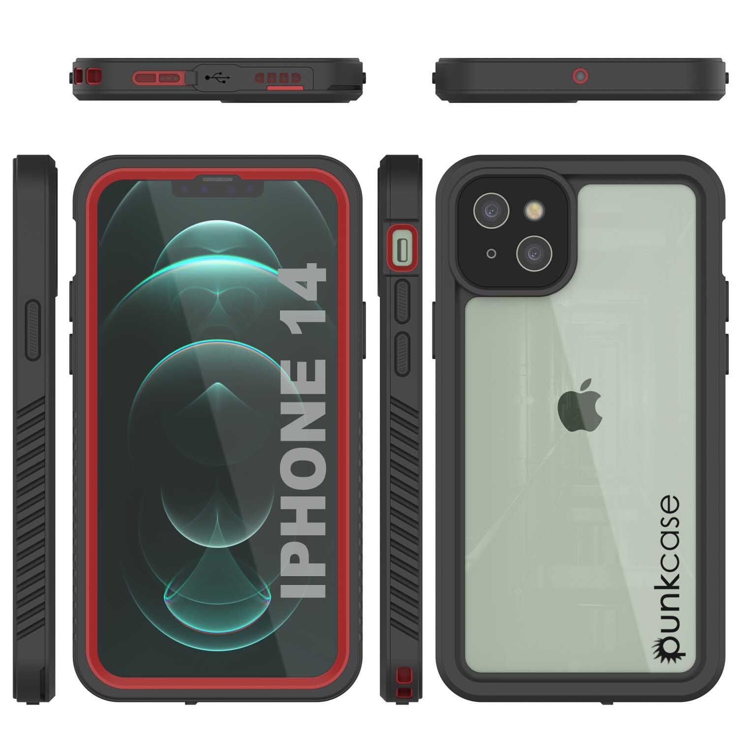 iPhone 14  Waterproof Case, Punkcase [Extreme Series] Armor Cover W/ Built In Screen Protector [Red]