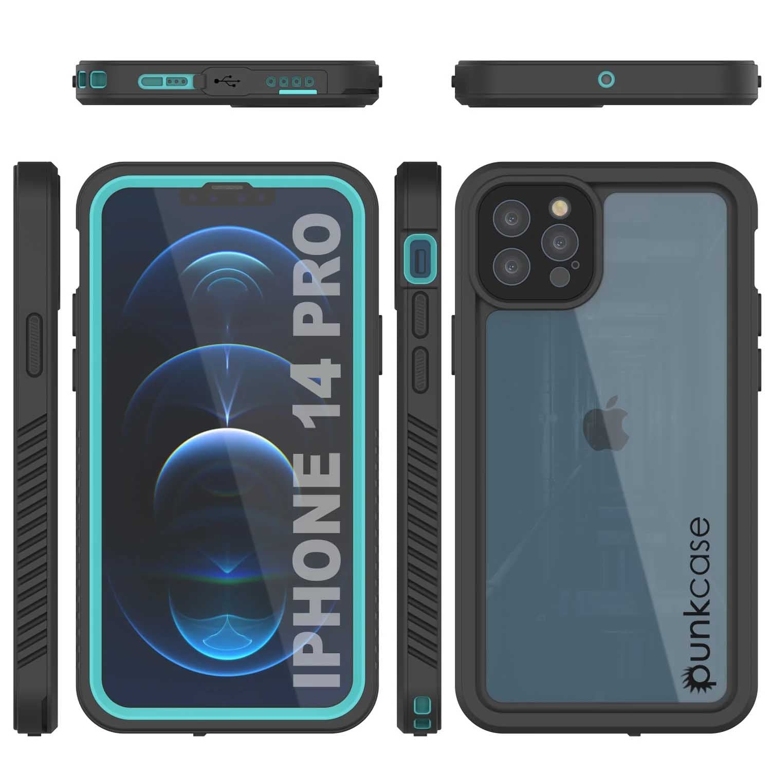 iPhone 14 Pro Waterproof Case, Punkcase [Extreme Series] Armor Cover W/ Built In Screen Protector [Teal]