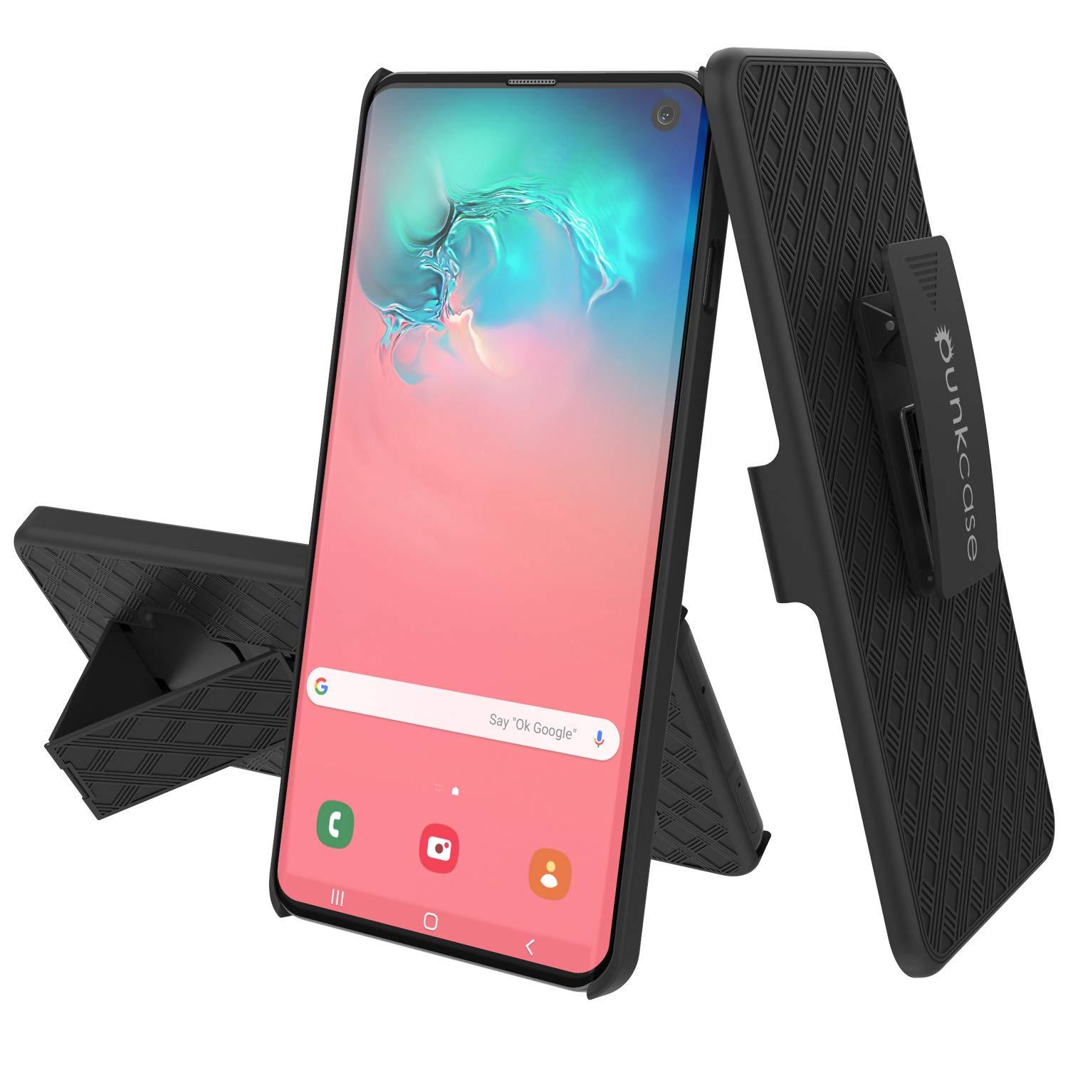 Punkcase Galaxy S10 5G Case With Screen Protector, Holster Belt Clip [Black]