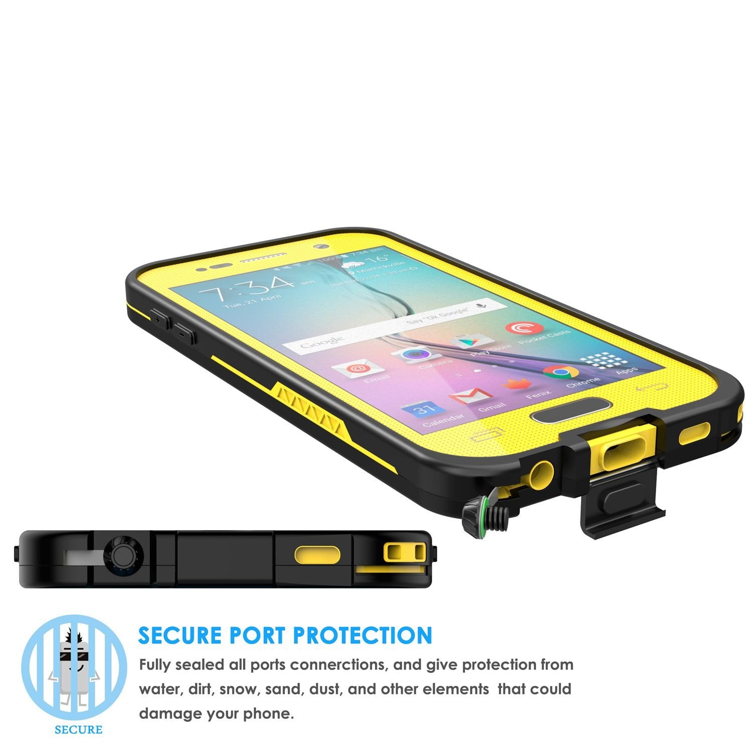 Galaxy S6 Waterproof Case Punkcase SpikeStar Yellow Water/Shock/Dirt/Snow Proof | Lifetime Warranty