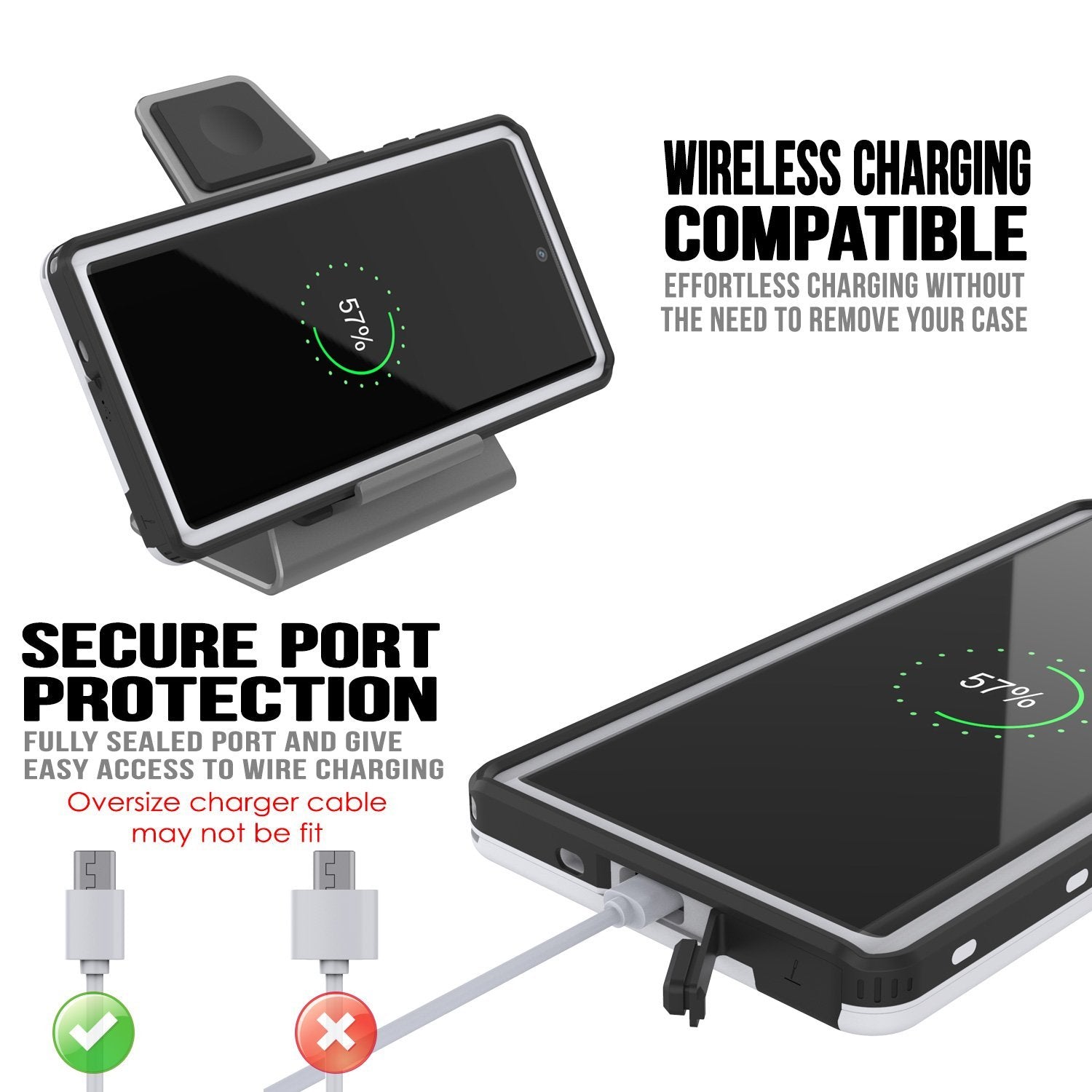 PunkCase Galaxy Note 10+ Plus Waterproof Case, [KickStud Series] Armor Cover [White]