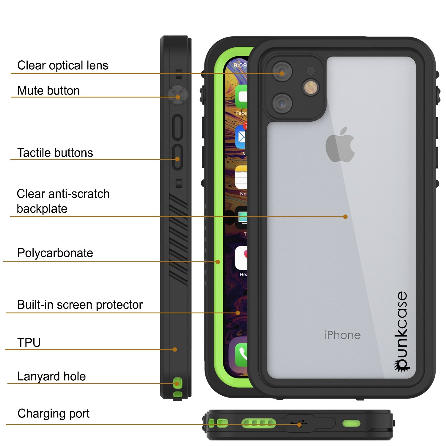 iPhone 11 Waterproof Case, Punkcase [Extreme Series] Armor Cover W/ Built In Screen Protector [Light Green]