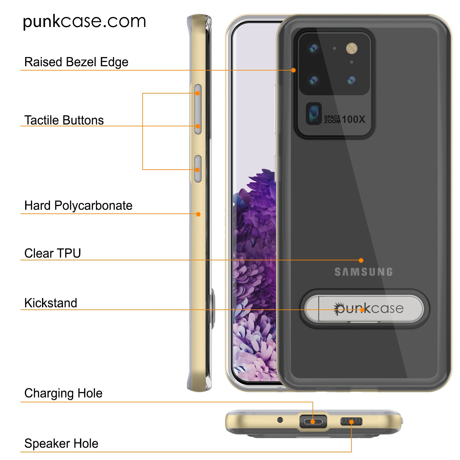 Galaxy S20 Ultra Case, PUNKcase [LUCID 3.0 Series] [Slim Fit] Armor Cover w/ Integrated Screen Protector [Gold]