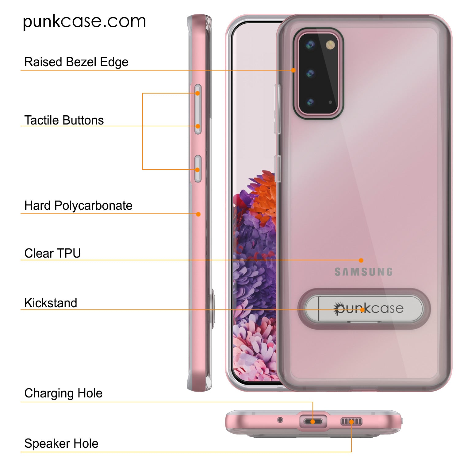 Galaxy S20 Case, PUNKcase [LUCID 3.0 Series] [Slim Fit] Armor Cover w/ Integrated Screen Protector [Rose Gold]