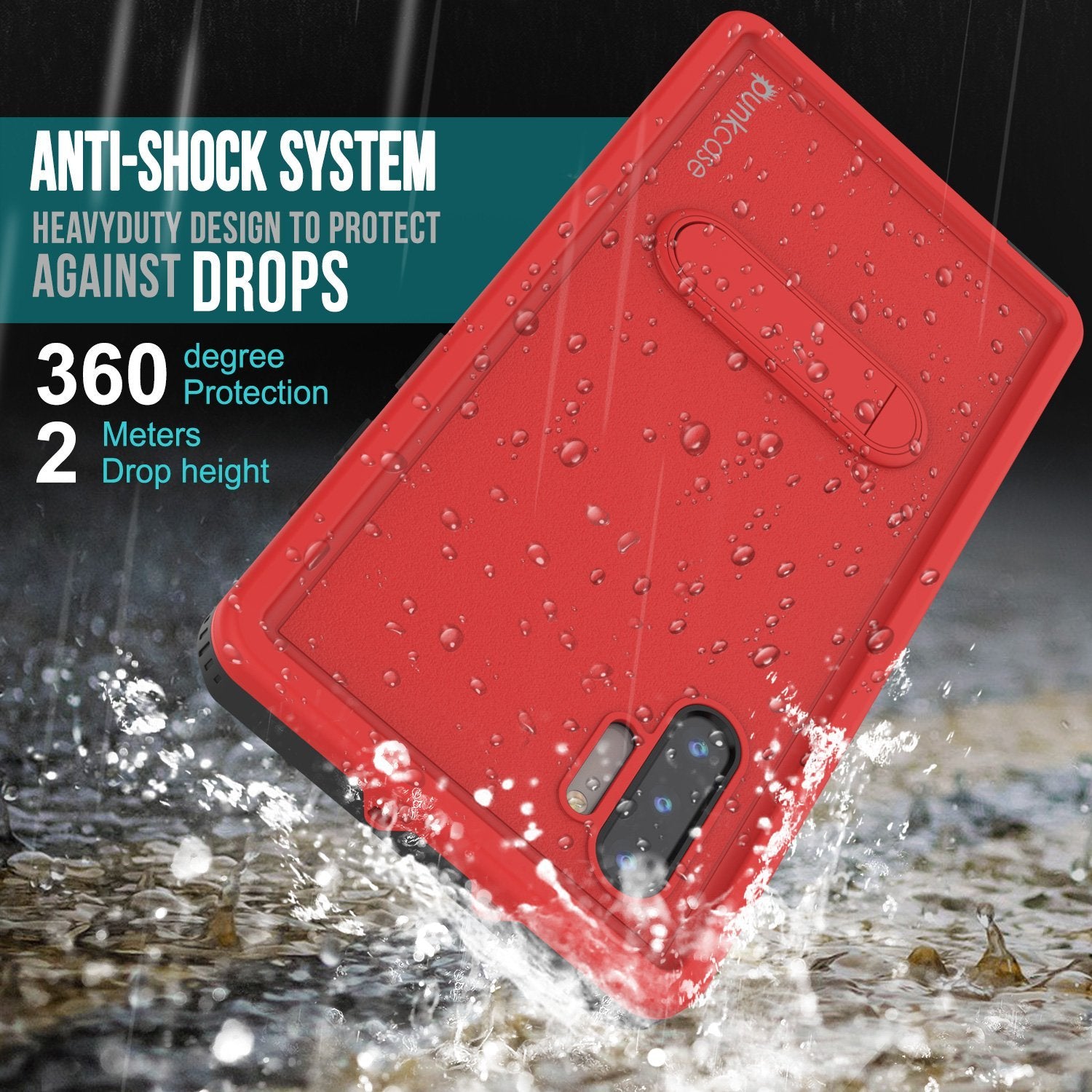 PunkCase Galaxy Note 10 Waterproof Case, [KickStud Series] Armor Cover [Red]