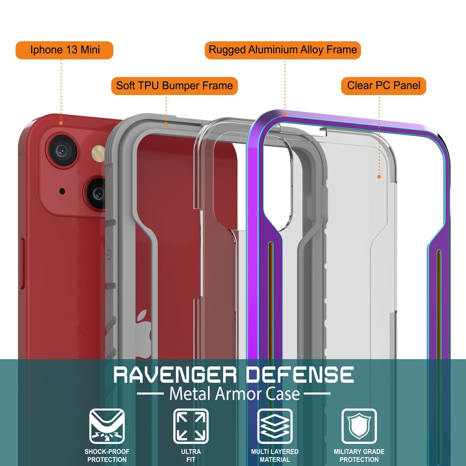 Punkcase iPhone 14 Plus Ravenger MAG Defense Case Protective Military Grade Multilayer Cover [Rainbow]