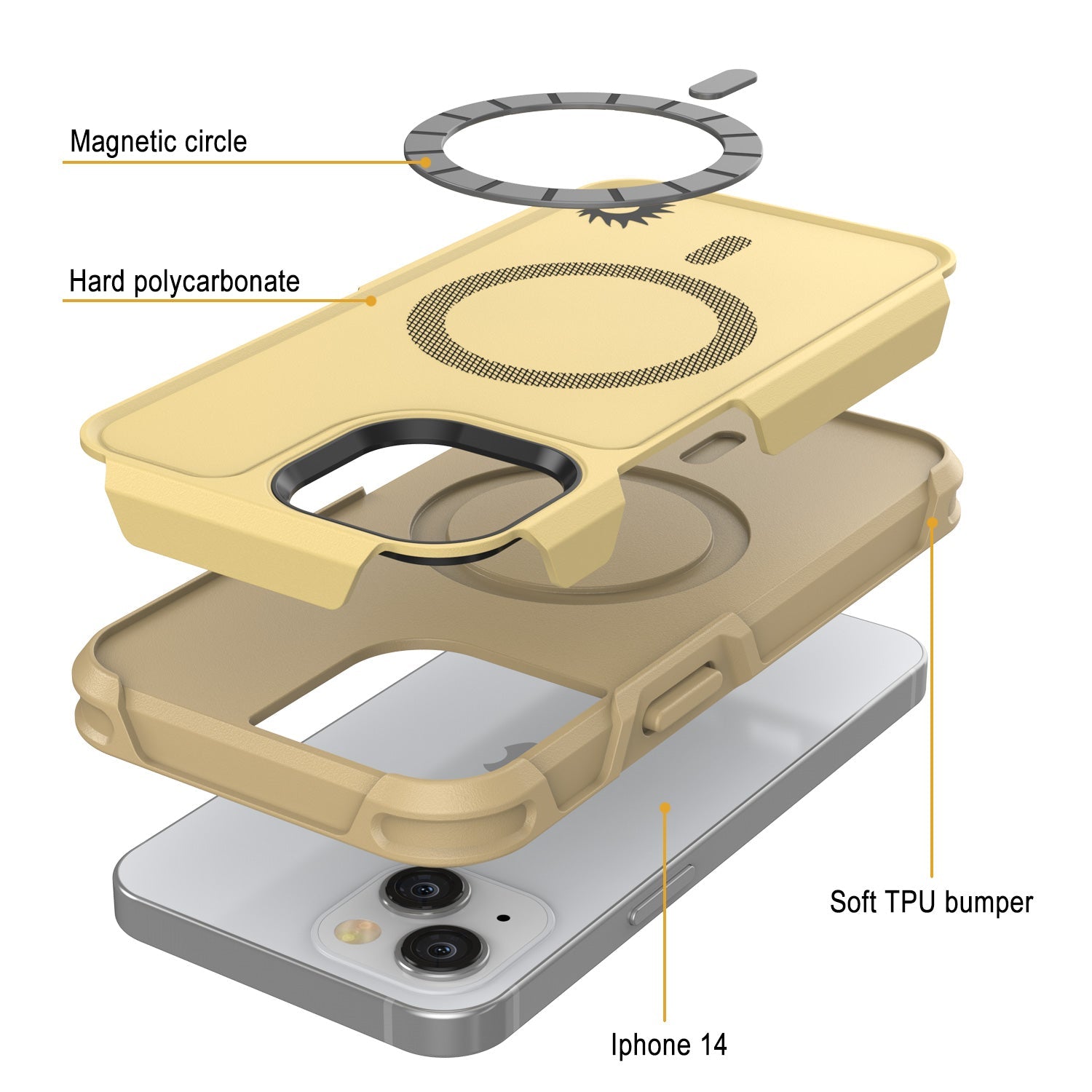 PunkCase iPhone 14 Case, [Spartan 2.0 Series] Clear Rugged Heavy Duty Cover W/Built in Screen Protector [Yellow]