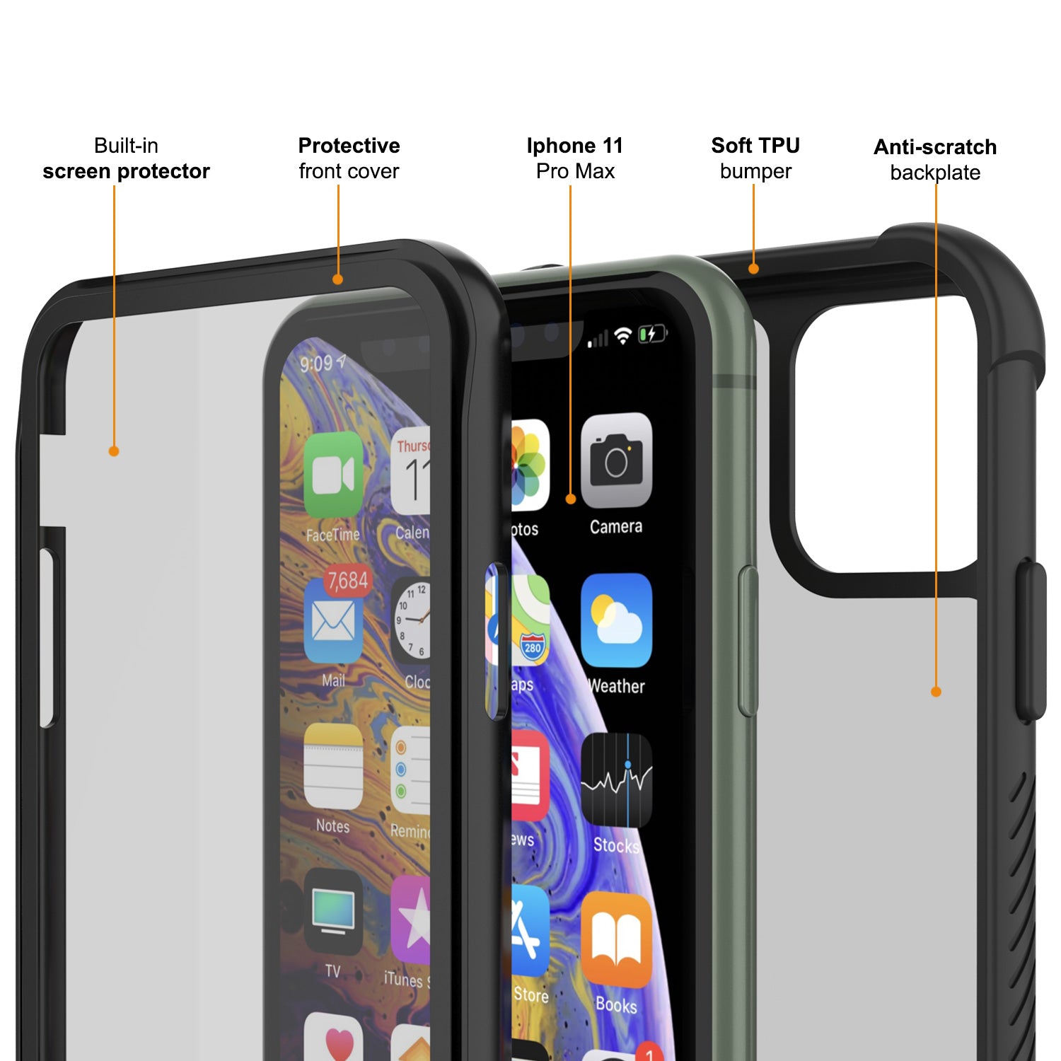 PunkCase iPhone 11 Pro Max Case, [Spartan Series] Clear Rugged Heavy Duty Cover W/Built in Screen Protector [Black]