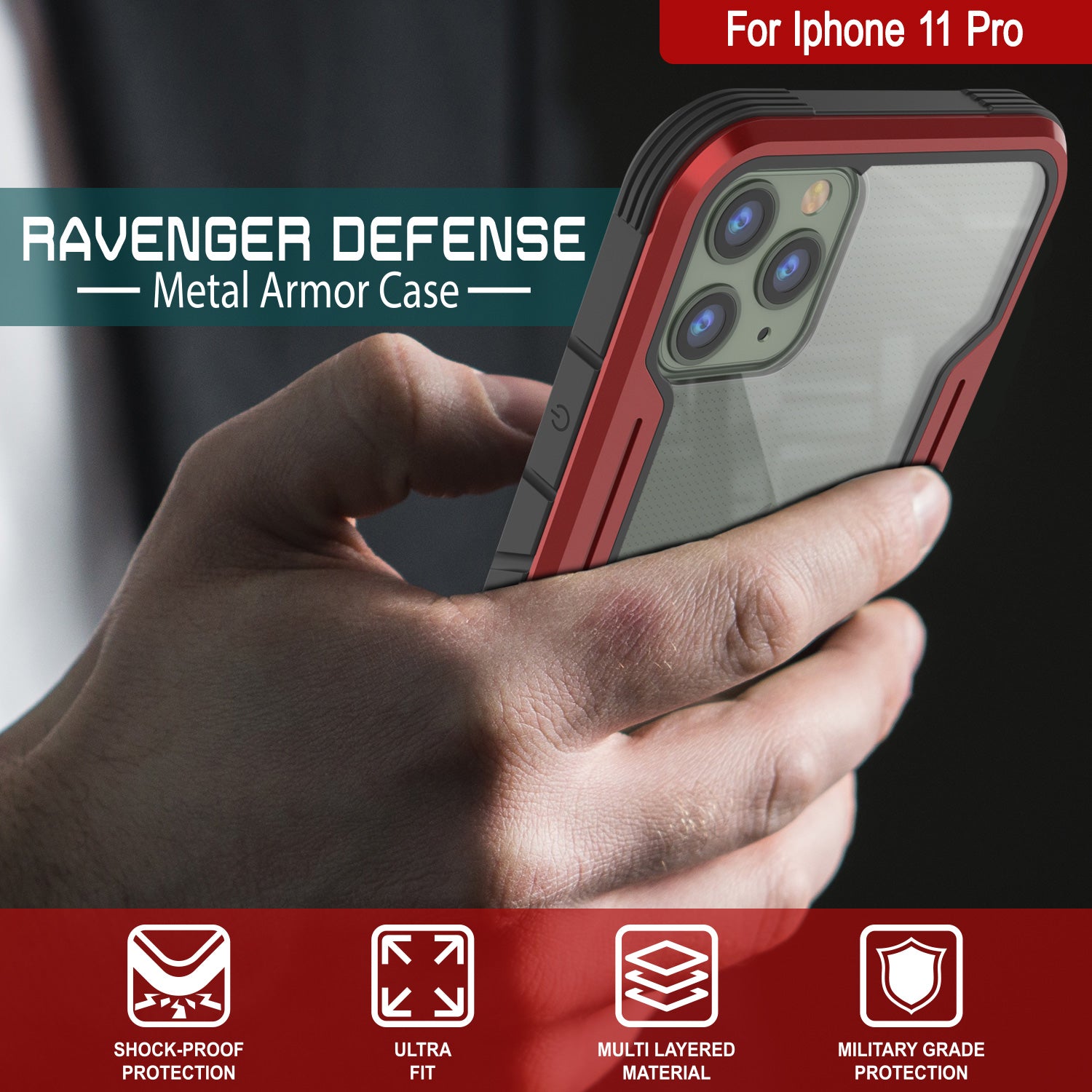 Punkcase iPhone 11 ravenger Case Protective Military Grade Multilayer Cover [Red]