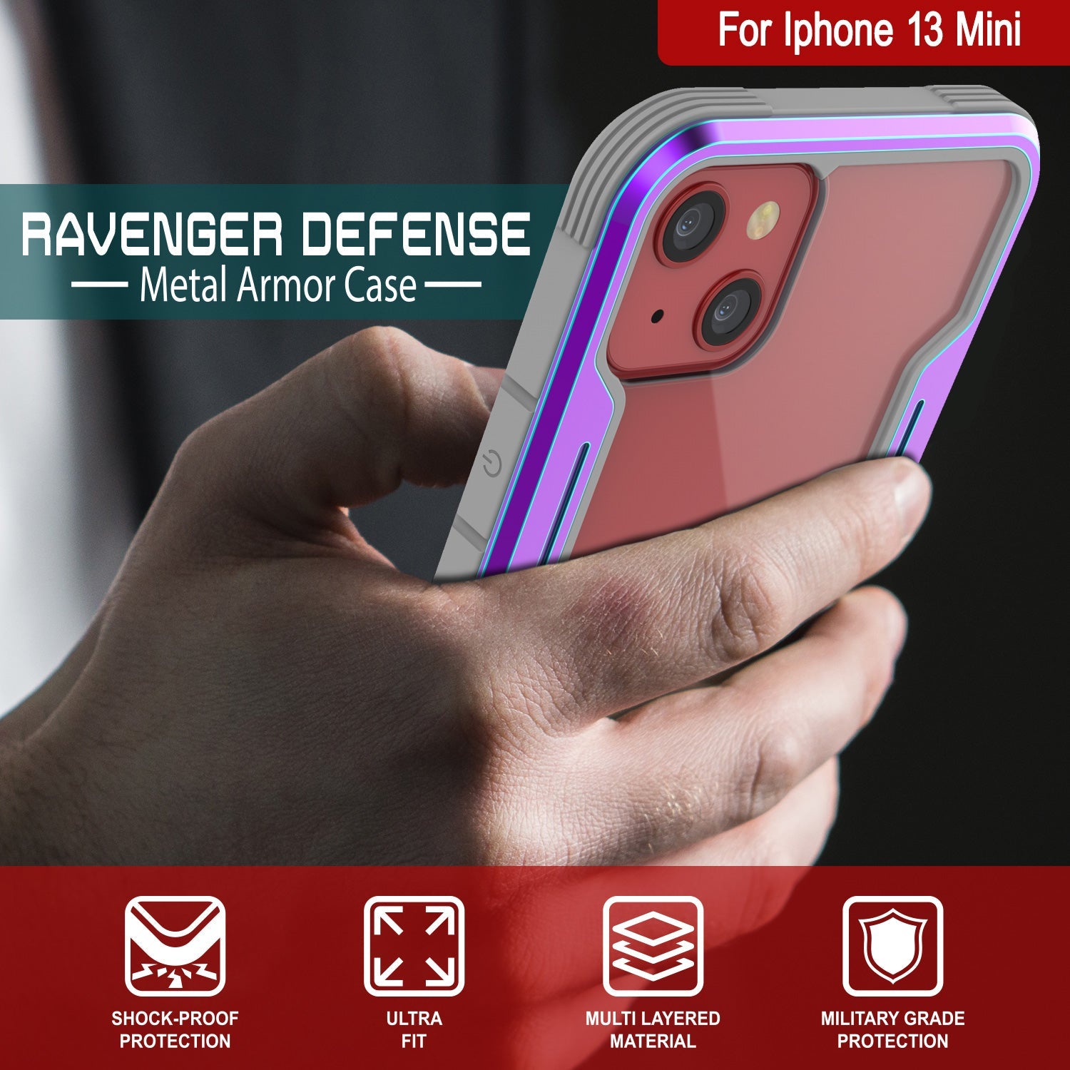 Punkcase iPhone 13 Mini ravenger Case Protective Military Grade Multilayer Cover [Rainbow]