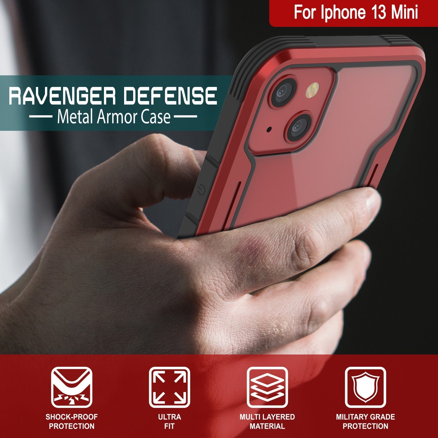 Punkcase iPhone 14 Plus Ravenger MAG Defense Case Protective Military Grade Multilayer Cover [Red]