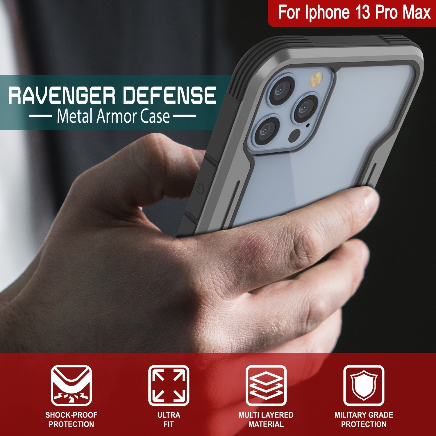 Punkcase iPhone 14 Pro Max Ravenger MAG Defense Case Protective Military Grade Multilayer Cover [Grey-Black]