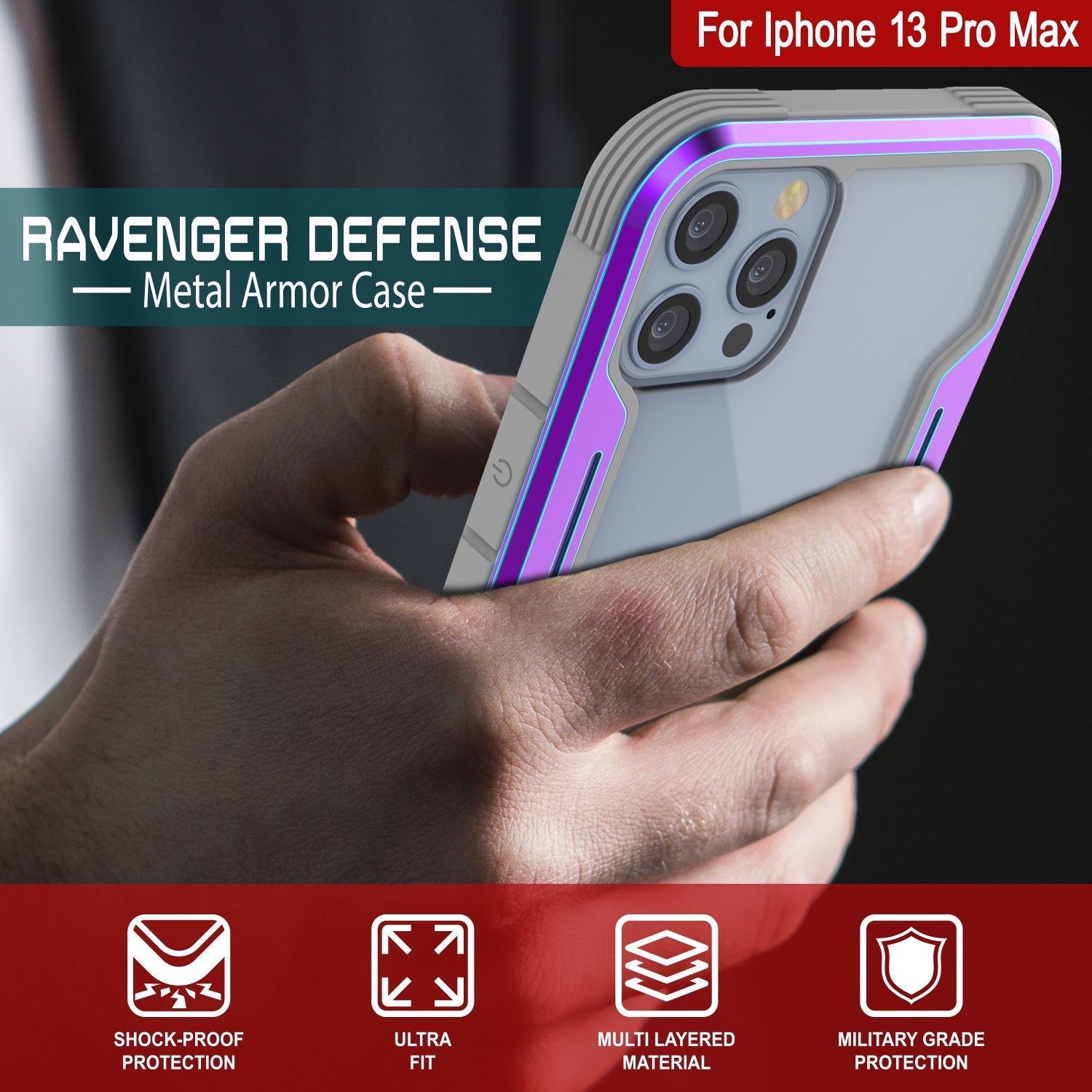 Punkcase iPhone 14 Pro Max Ravenger MAG Defense Case Protective Military Grade Multilayer Cover [Rainbow]