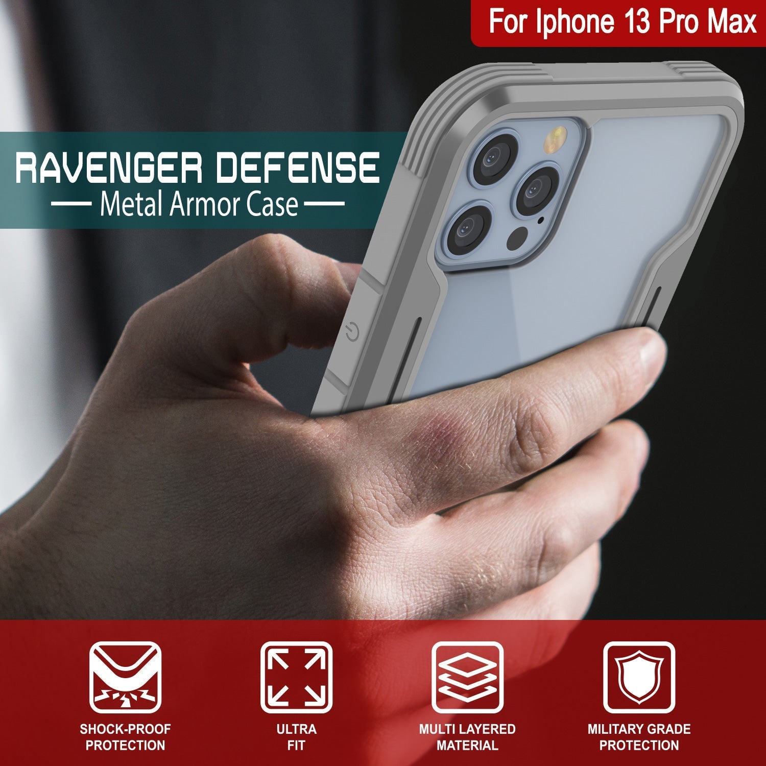 Punkcase iPhone 14 Pro Max Ravenger MAG Defense Case Protective Military Grade Multilayer Cover [Grey]